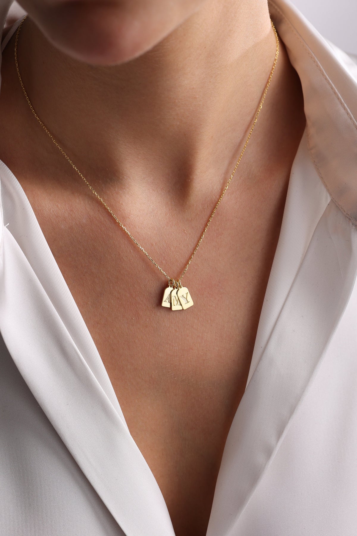 Gold Initial Tag Necklace • Personalized Sterling Silver Charm