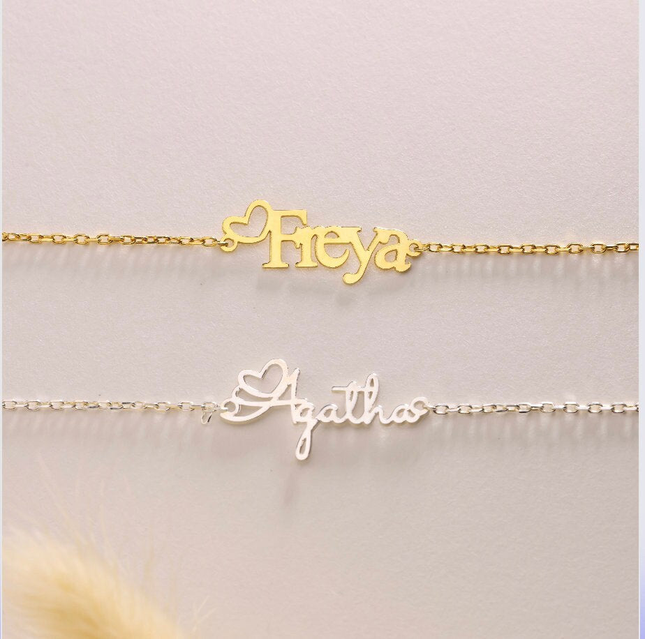 Gold Heart Name Necklace