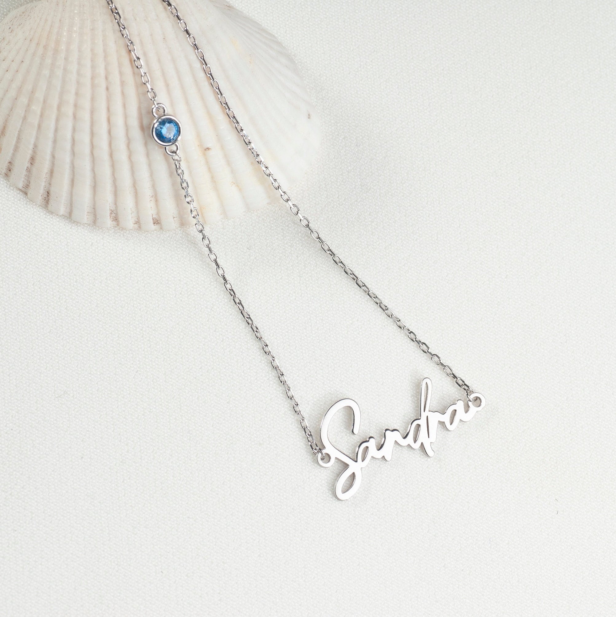 Sterling Silver Name Necklace with Birthstone