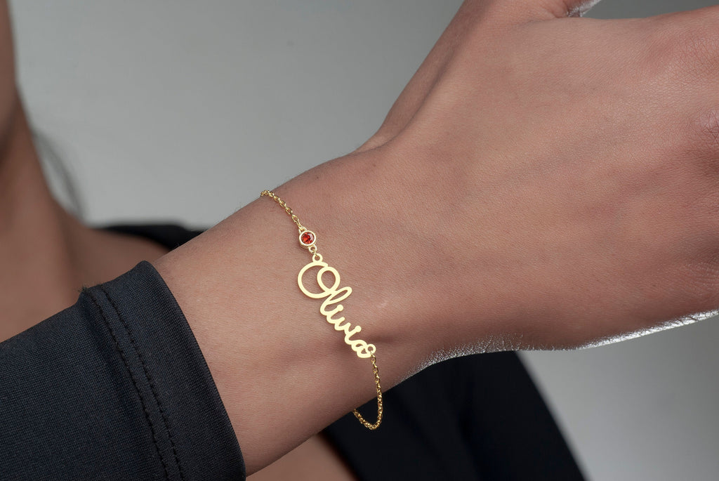 Custom Name Bracelet with Birthstone