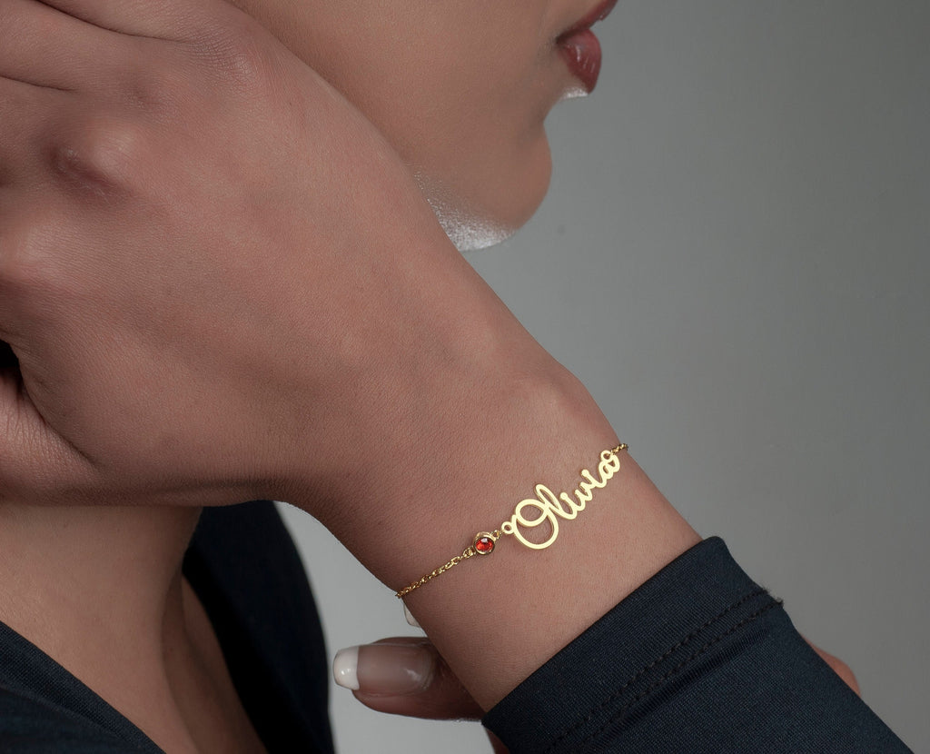 Custom Name Bracelet with Birthstone