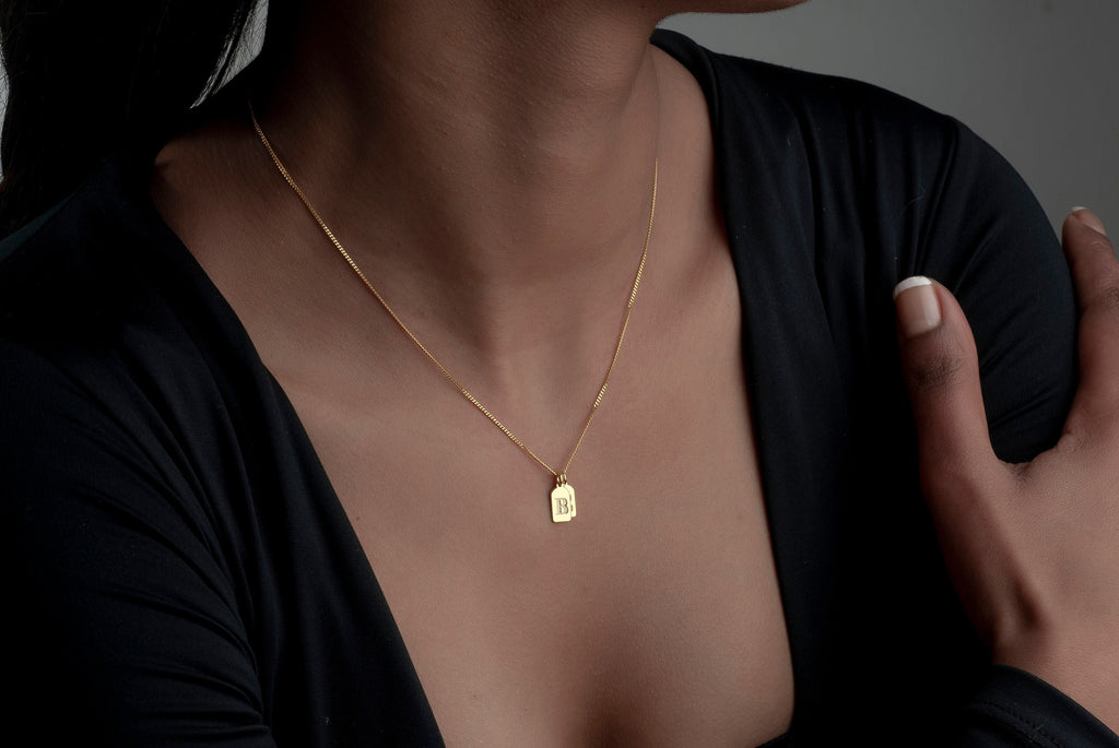 Gold Initial Tag Necklace