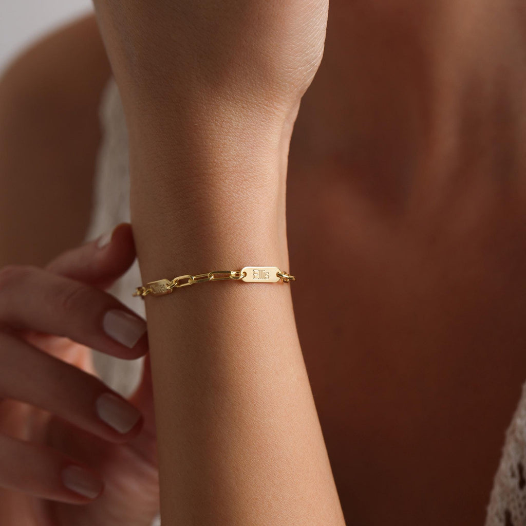Personalized Name Bar Bracelet • Engraved Dainty Paperclip Chain
