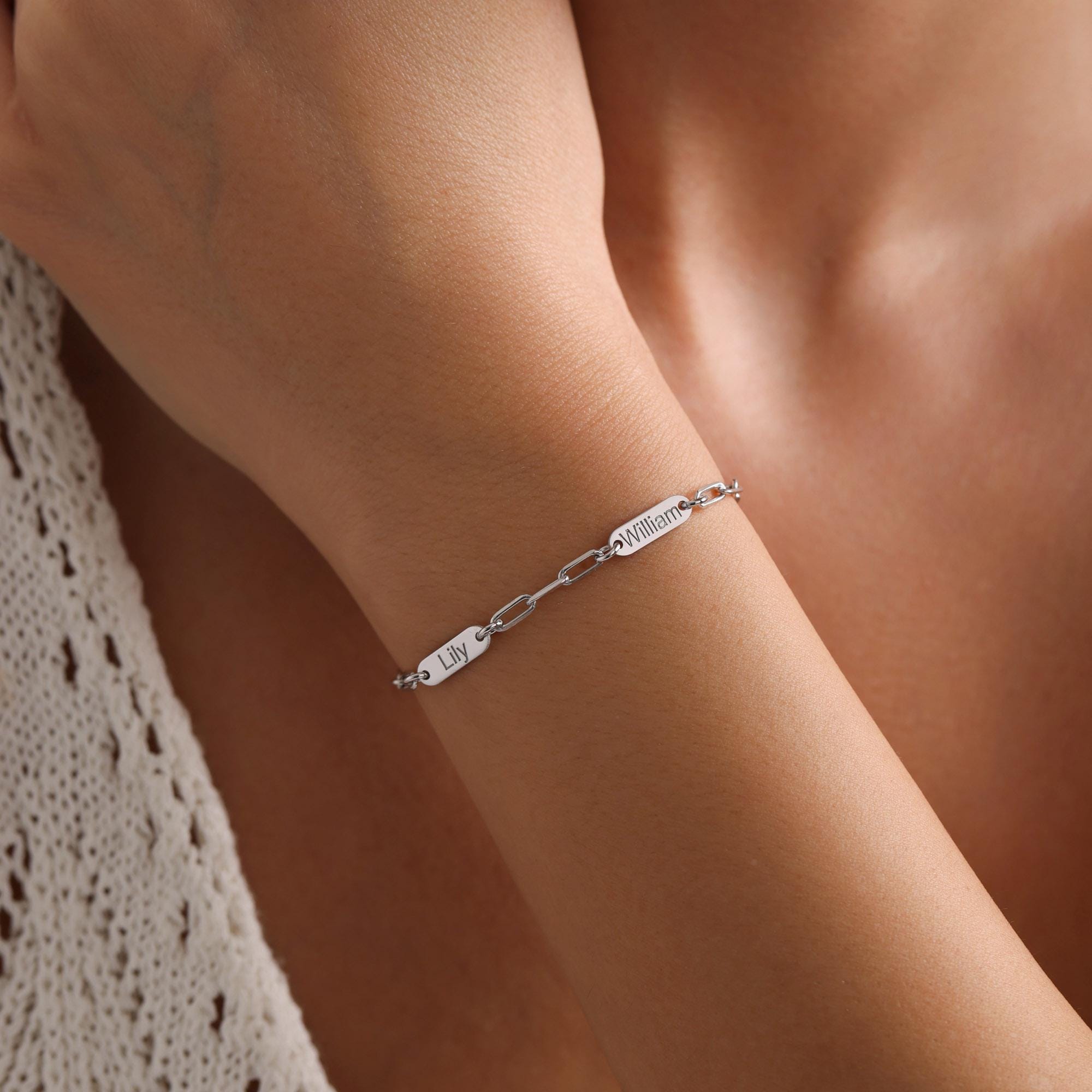 Personalized Name Bar Bracelet • Engraved Dainty Paperclip Chain