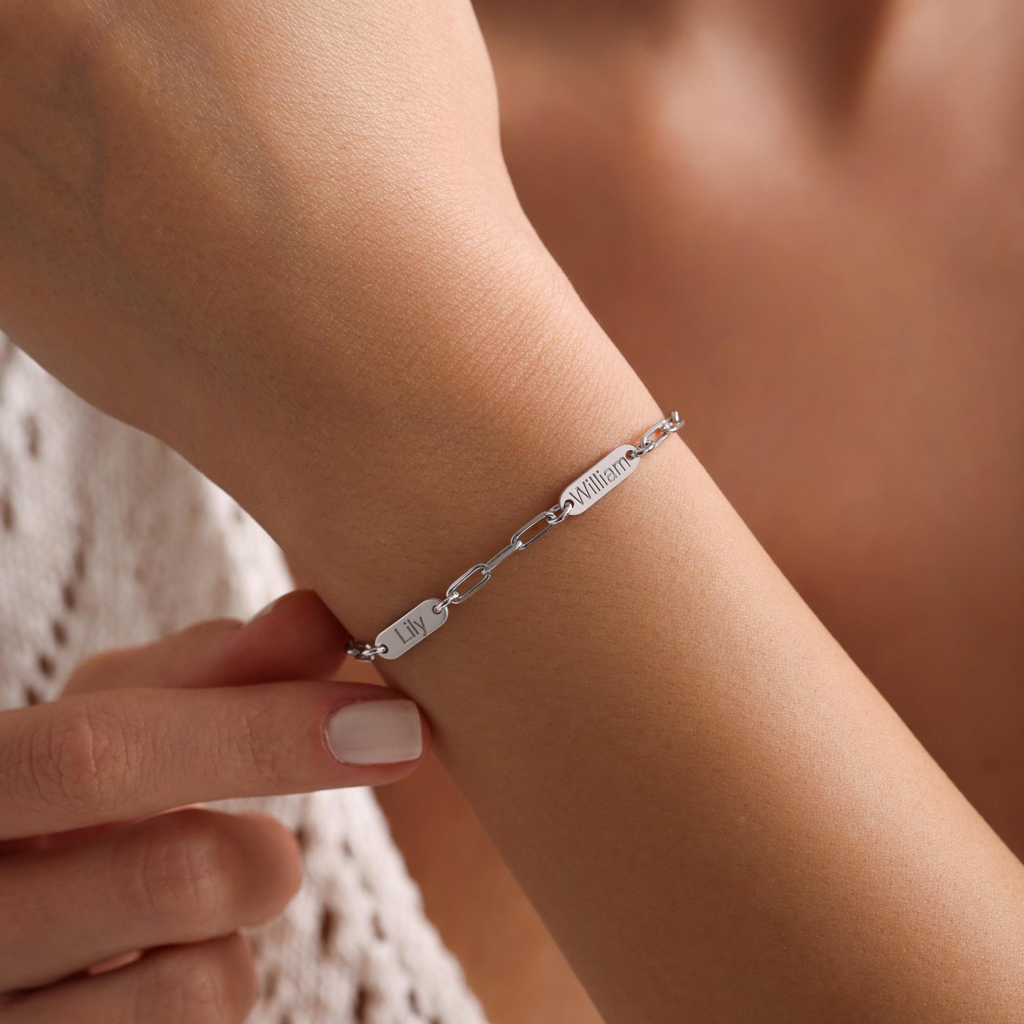 Personalized Name Bar Bracelet • Engraved Dainty Paperclip Chain