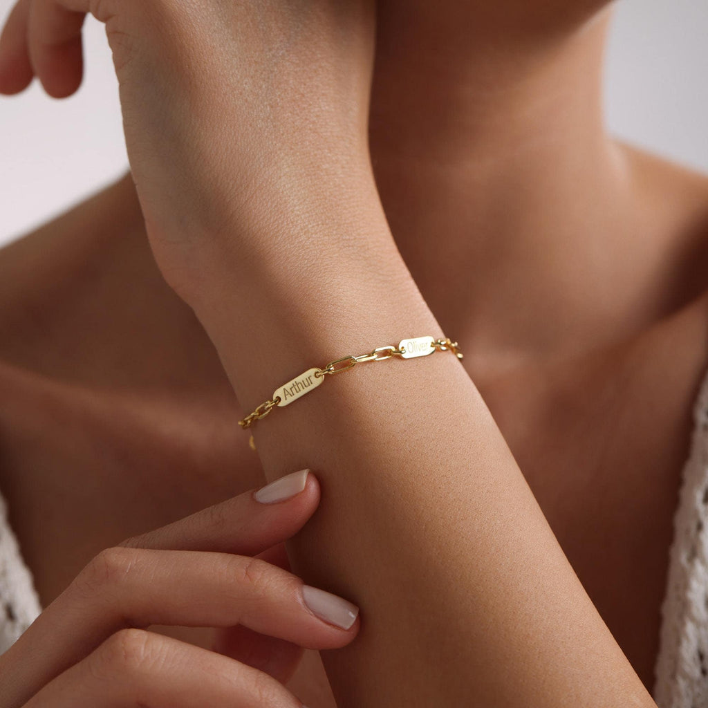 Personalized Name Bar Bracelet • Engraved Dainty Paperclip Chain
