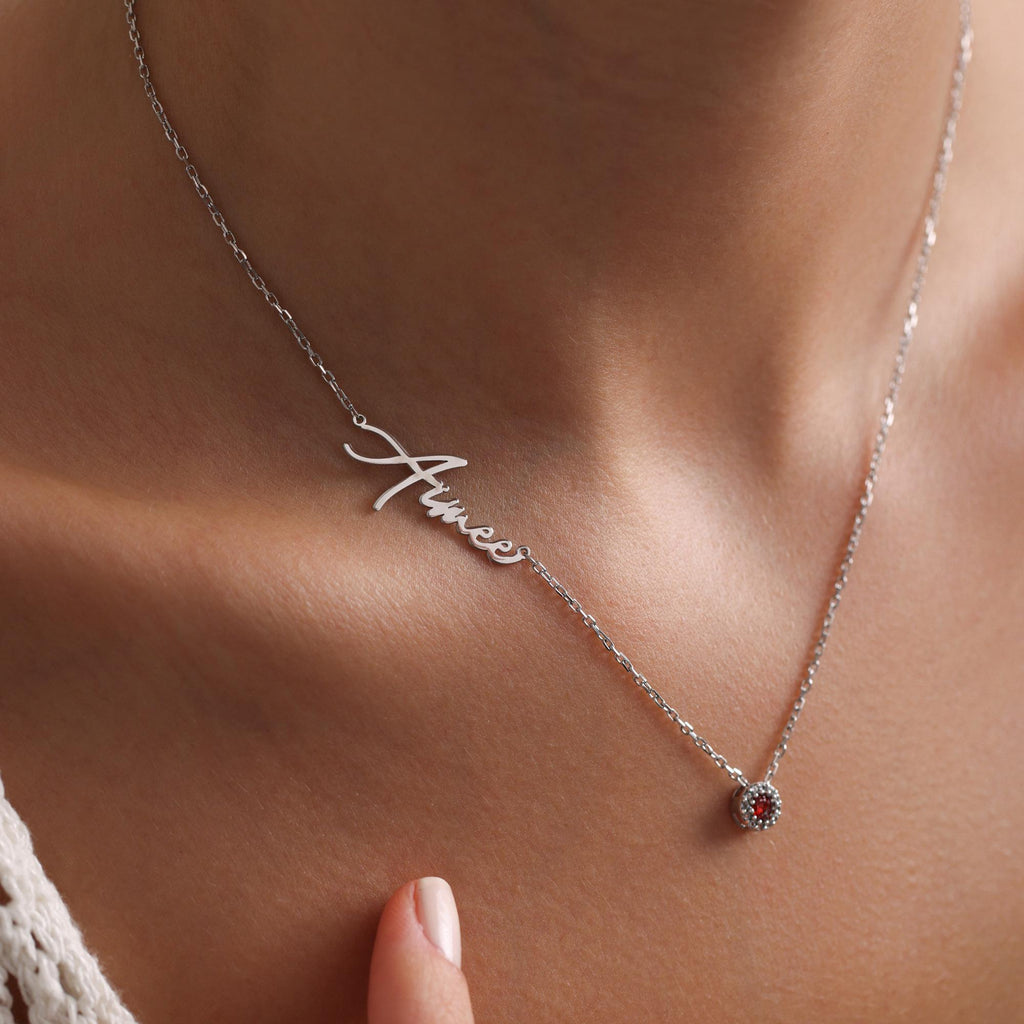 925 Silver Name Necklace with Birthstone