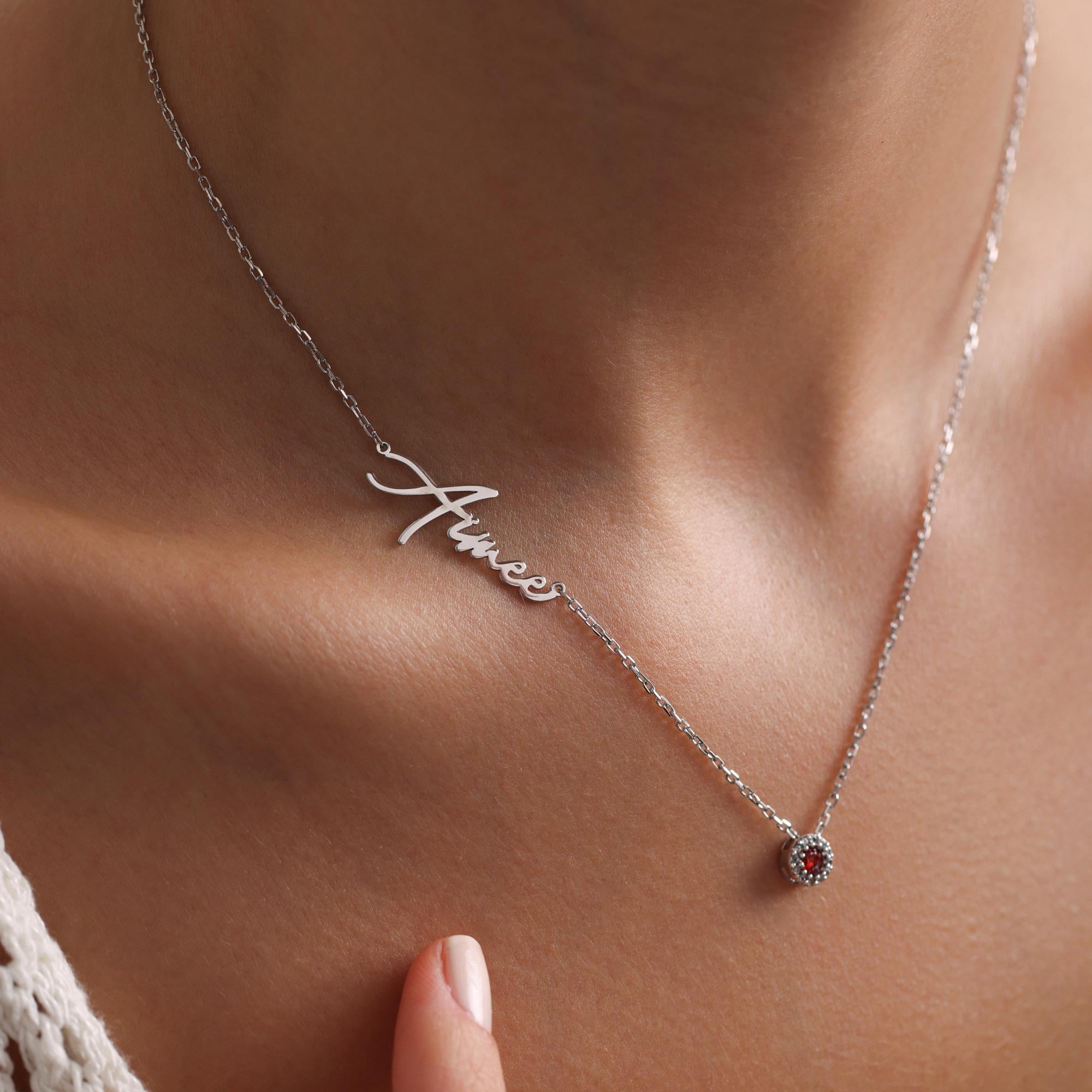 925 Silver Name Necklace with Birthstone