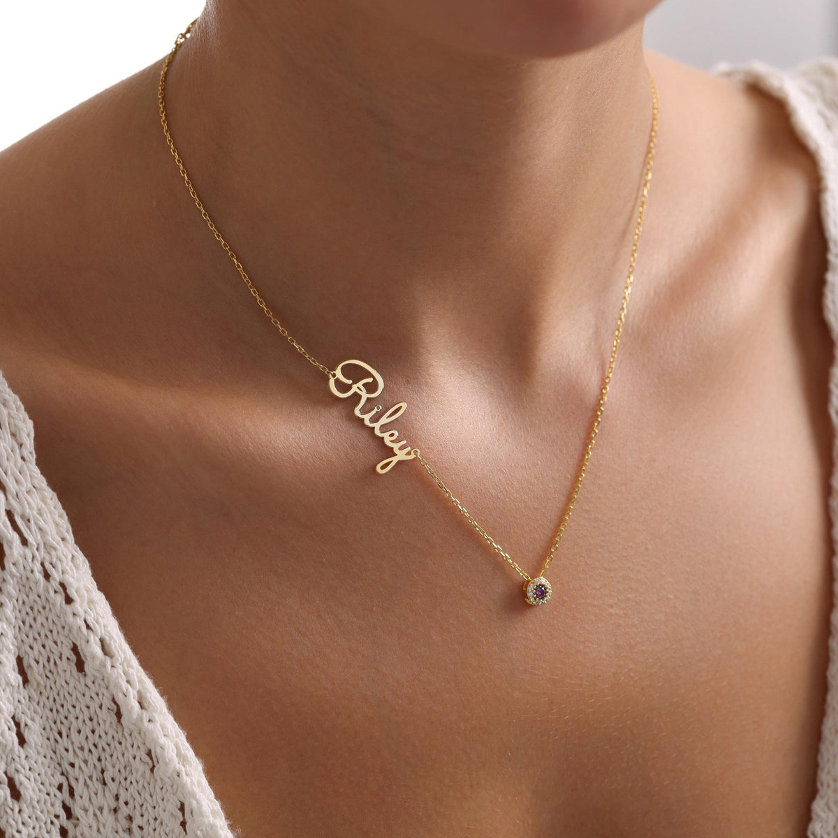 925 Silver Name Necklace with Birthstone