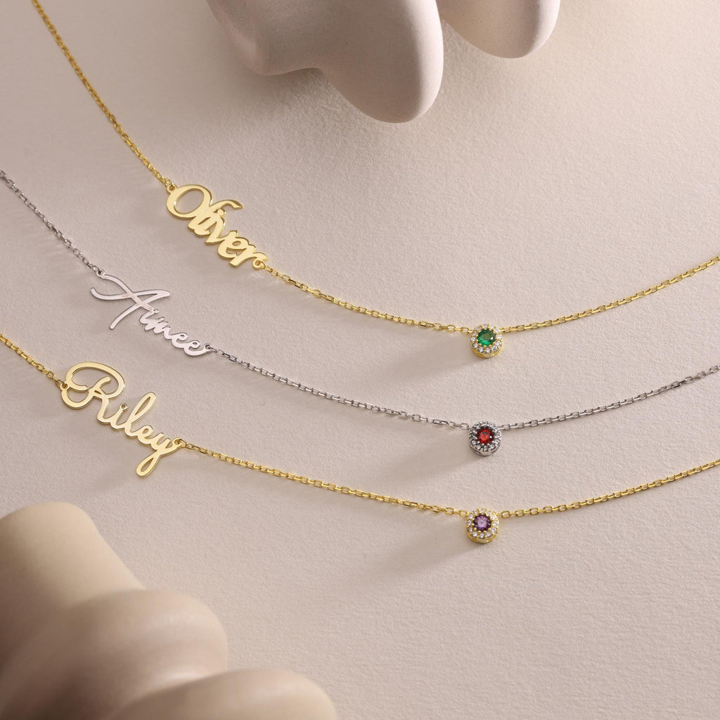 925 Silver Name Necklace with Birthstone