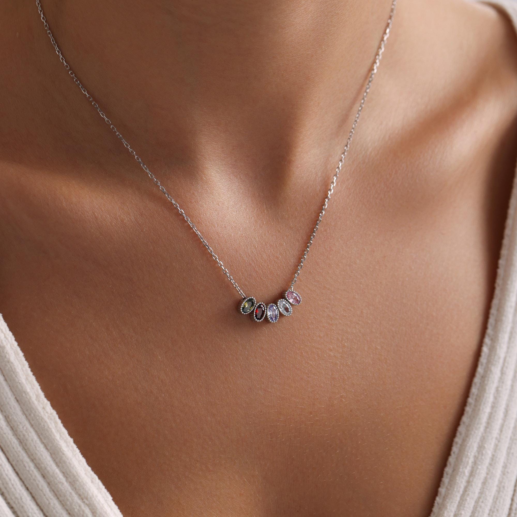Handmade Sterling Silver Family Birthstone Necklace
