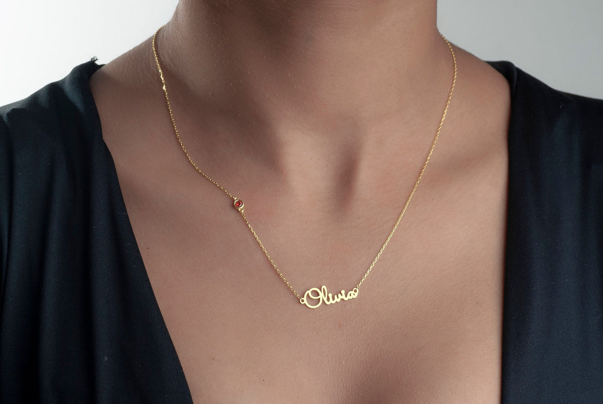 Sterling Silver Name Necklace with Birthstone