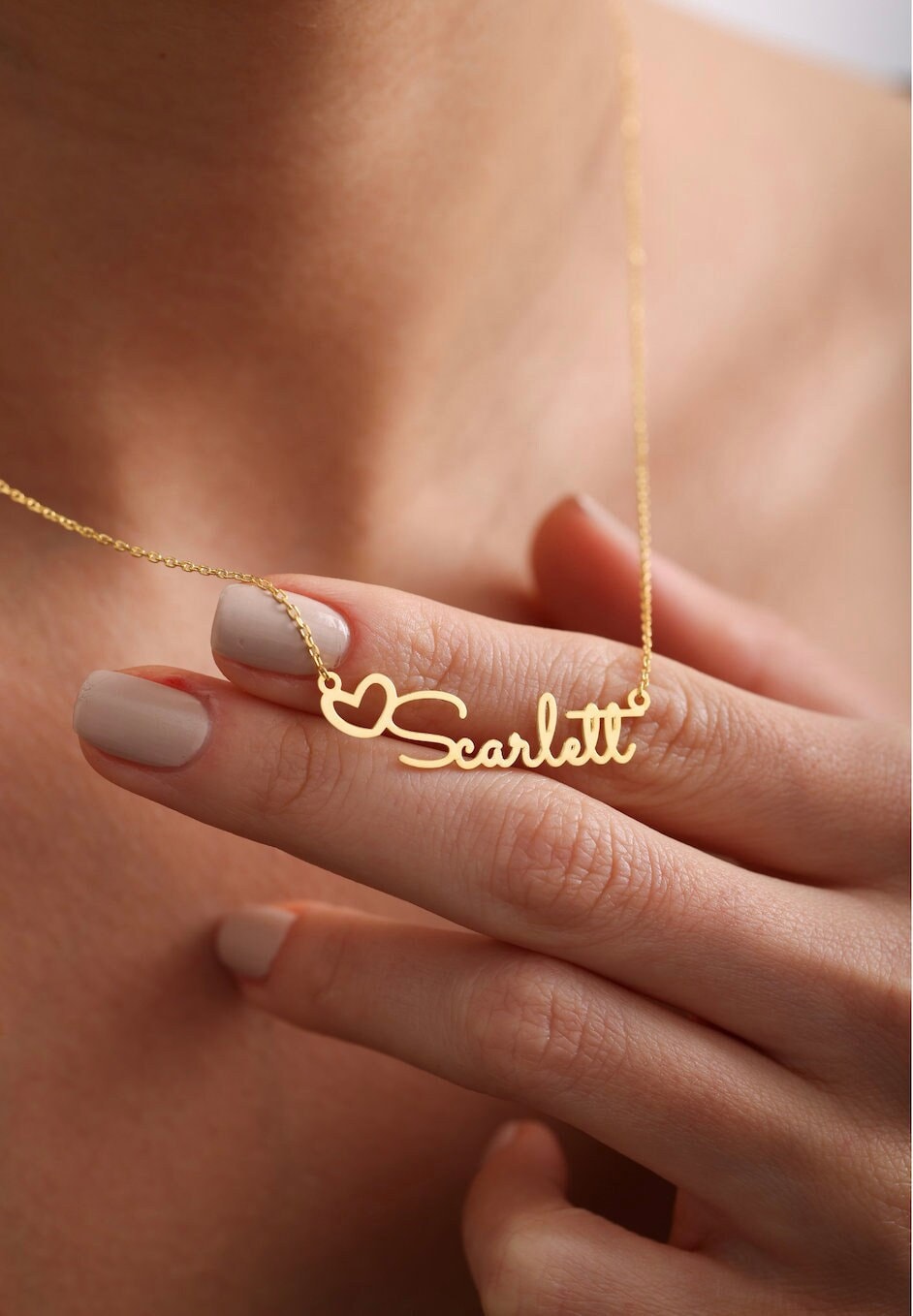 Gold Heart Name Necklace