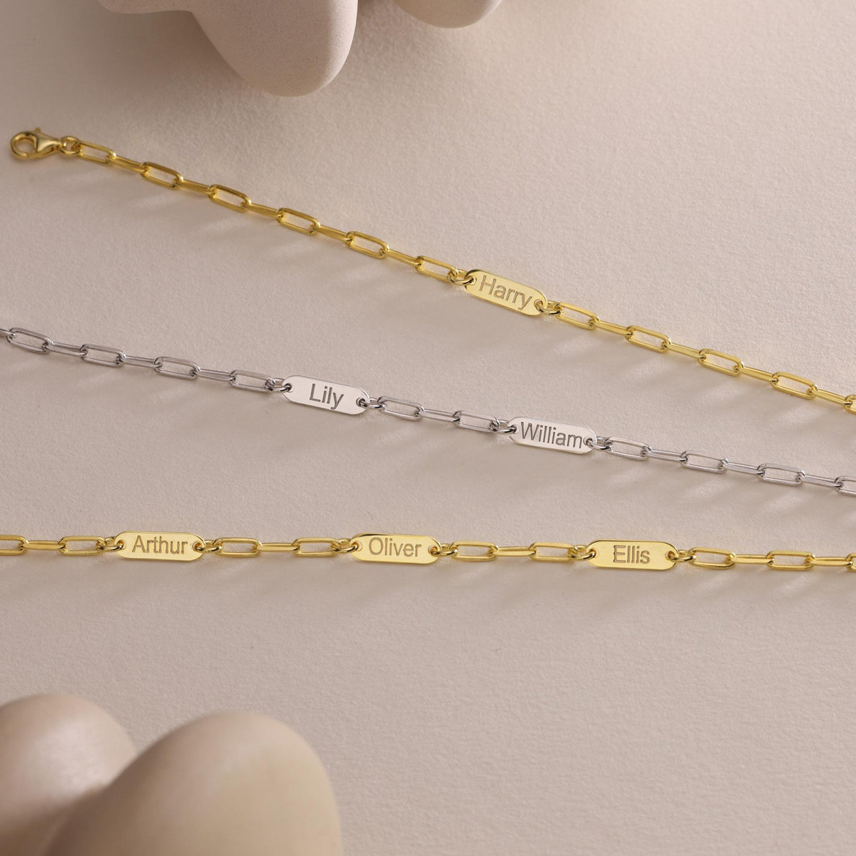 Personalized Name Bar Bracelet • Engraved Dainty Paperclip Chain