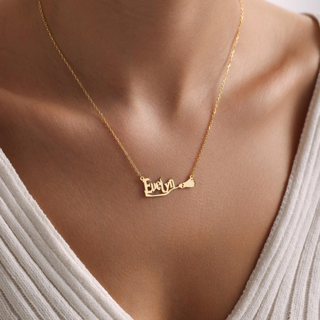 Personalized Broom Name Necklace