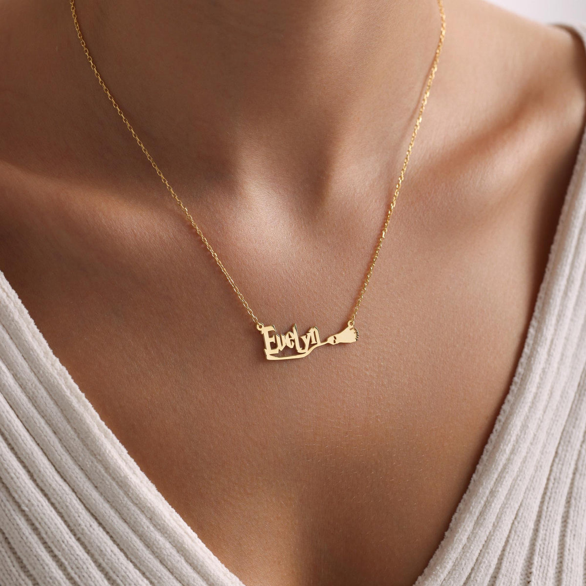 Personalized Broom Name Necklace