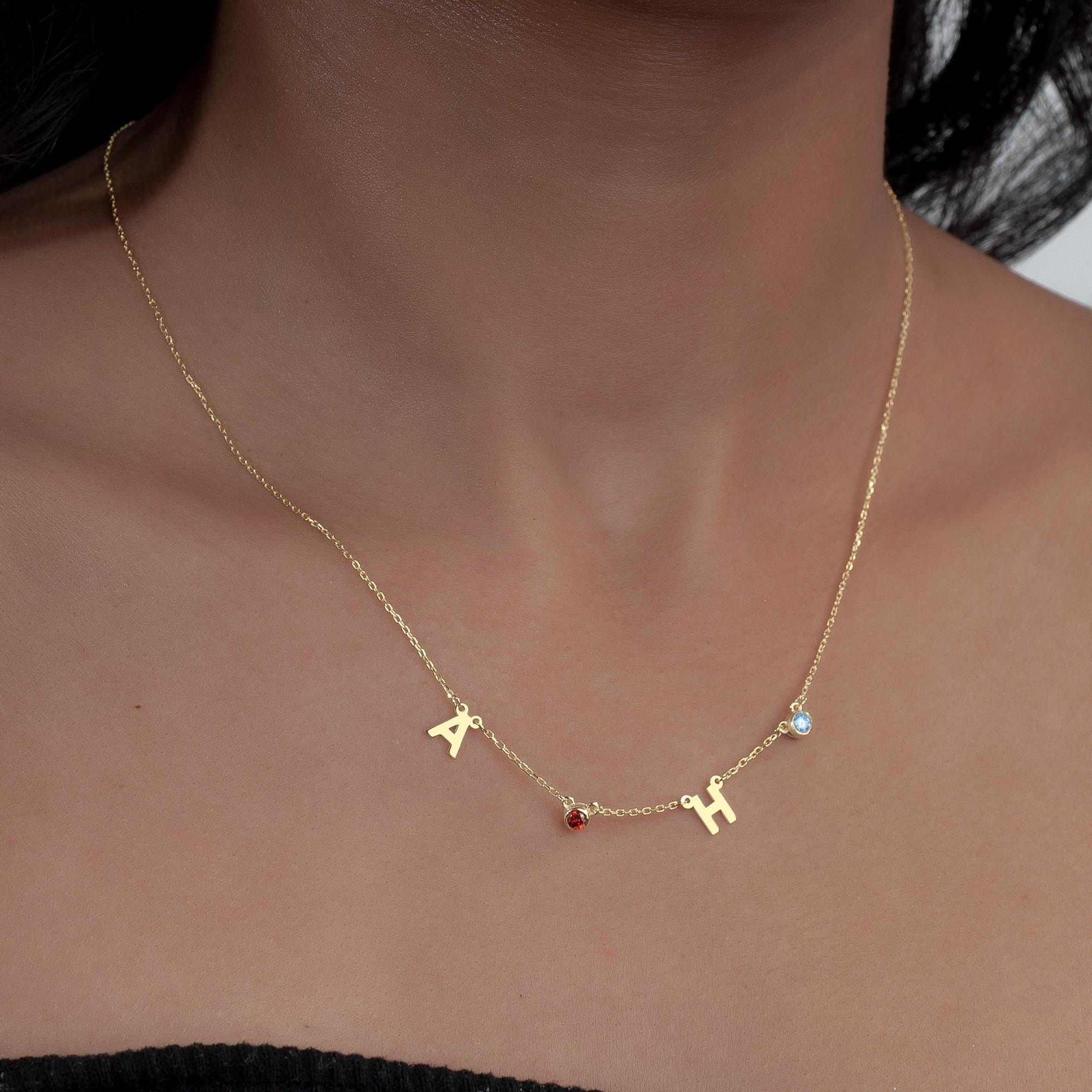 Birthstone Initial Necklace
