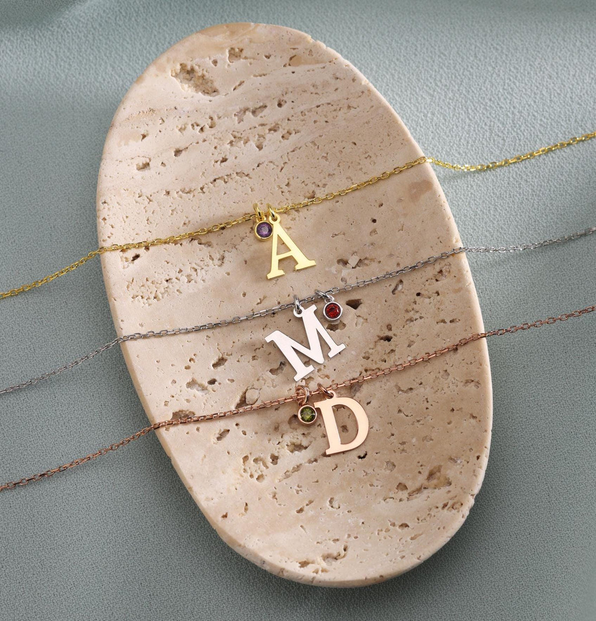 Sterling Silver Initial Necklace with Birthstone