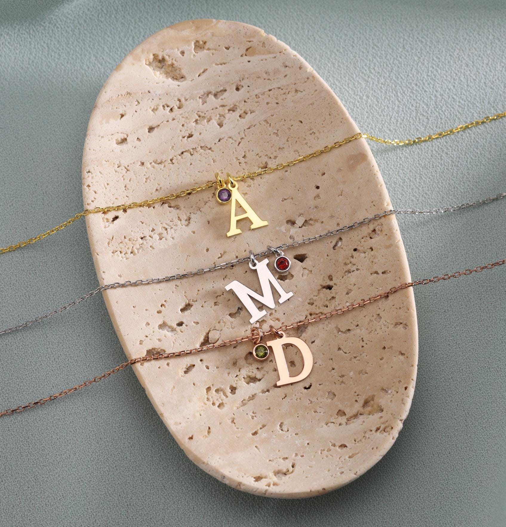 Personalized Initial Necklace with Cubic Zirconia Birthstone