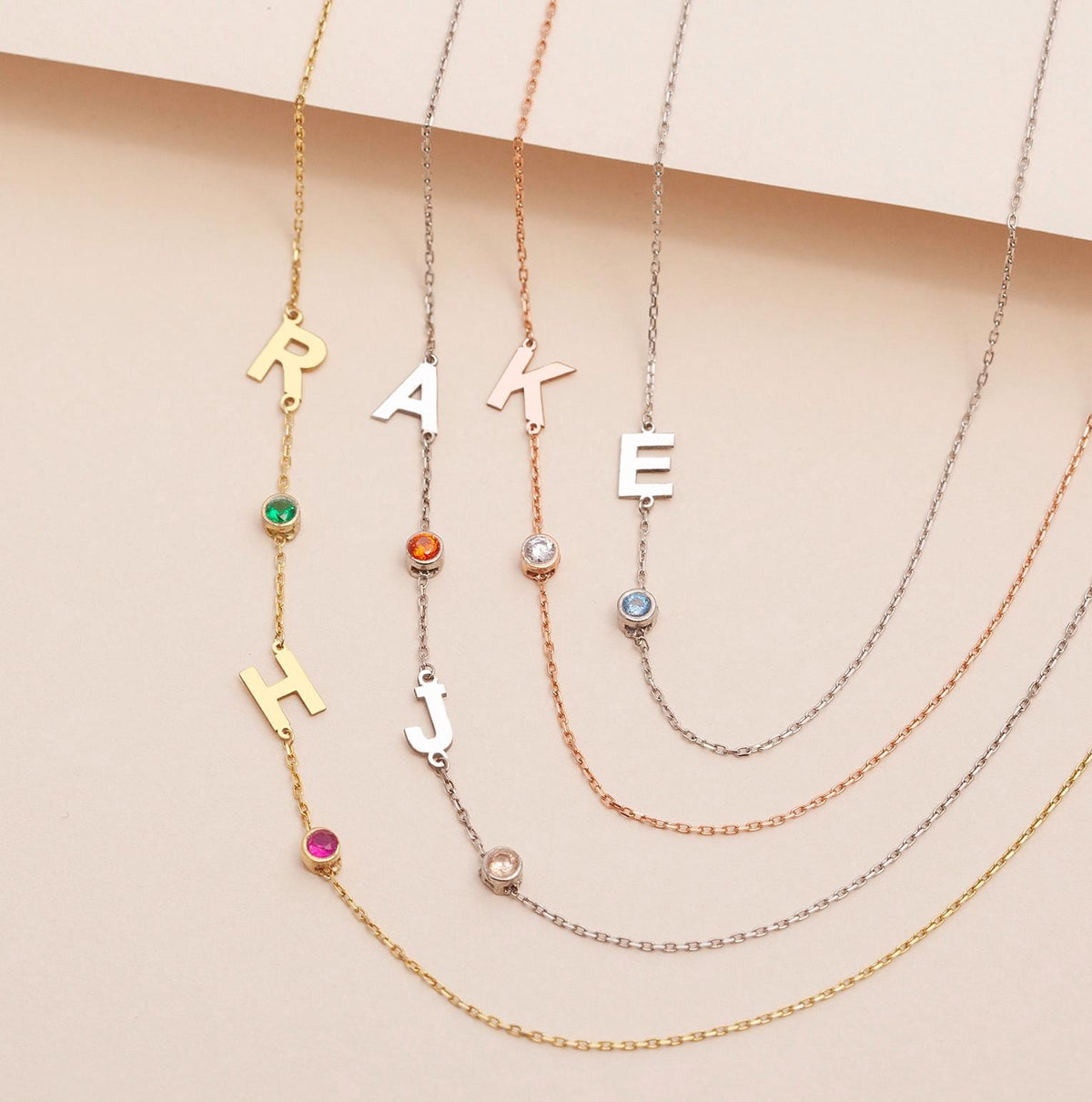 Birthstone Initial Necklace