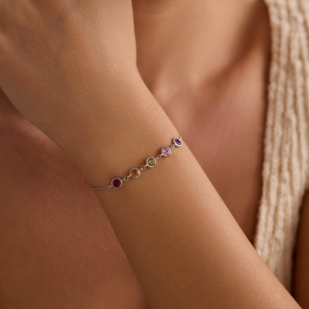 Personalized Sterling Silver Birthstone Bracelet