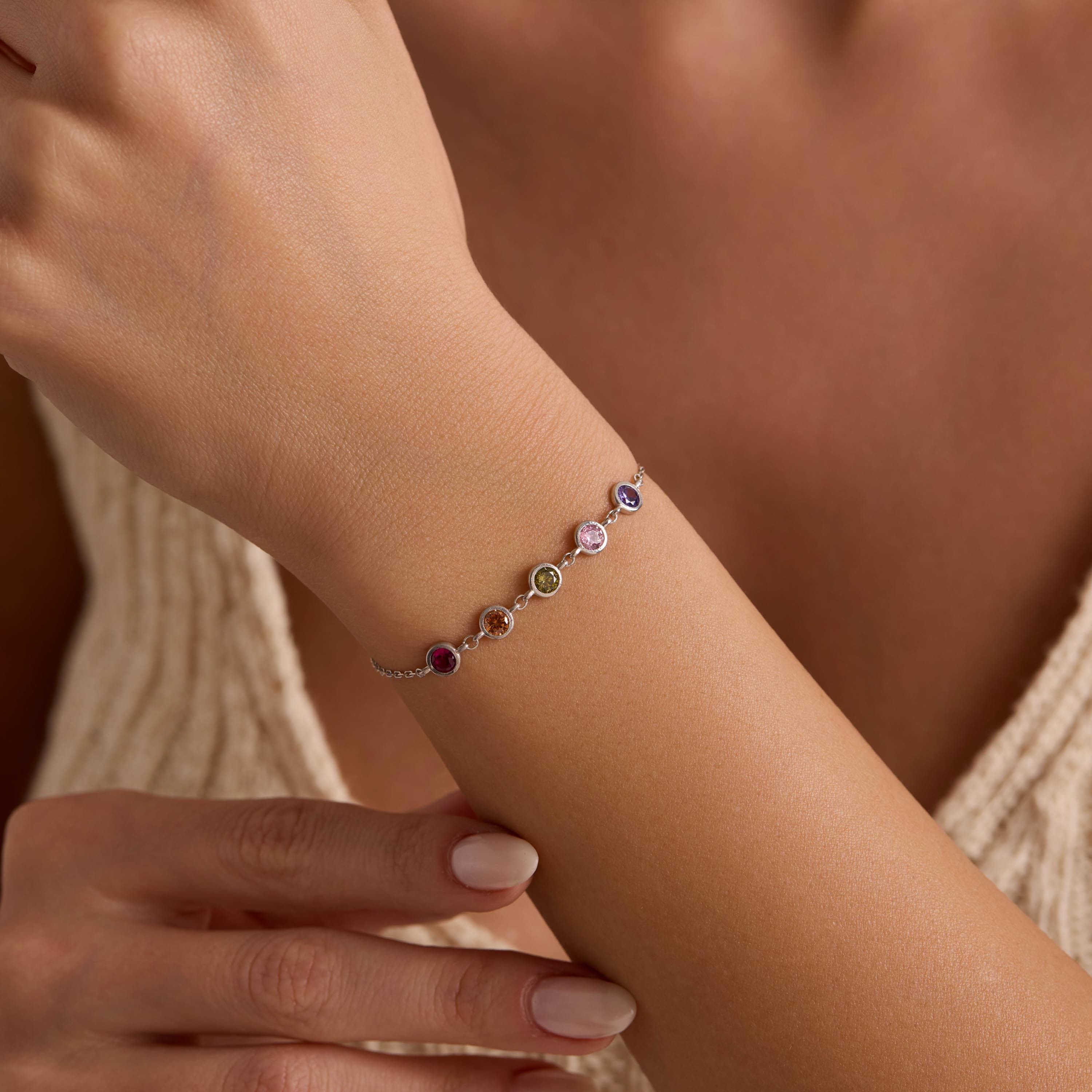 Personalized Sterling Silver Birthstone Bracelet