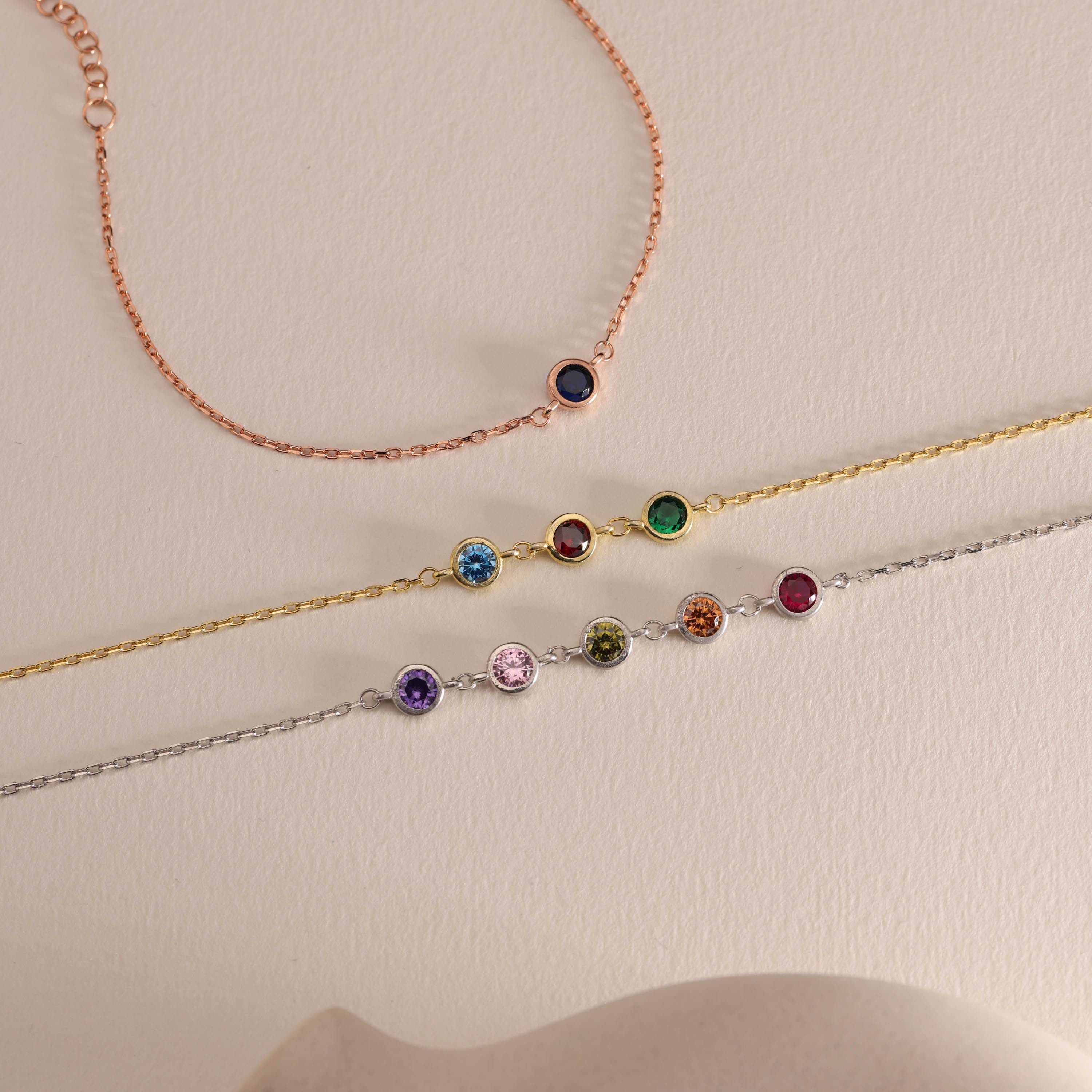 Personalized Sterling Silver Birthstone Bracelet