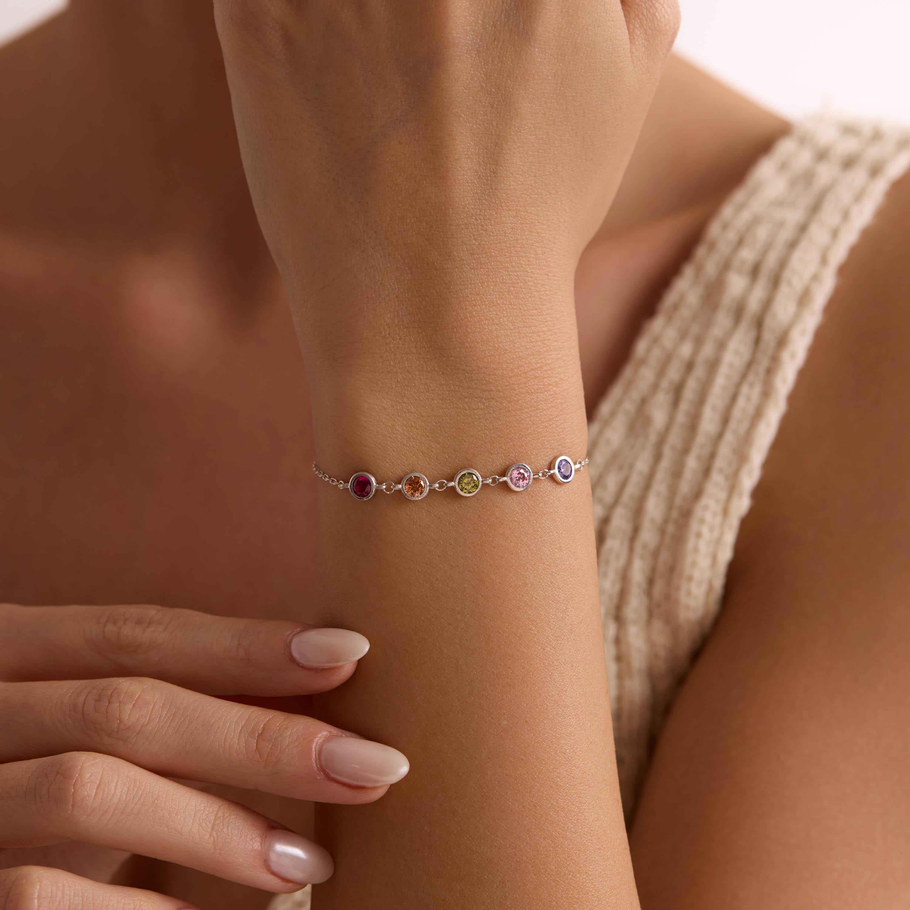Personalized Sterling Silver Birthstone Bracelet