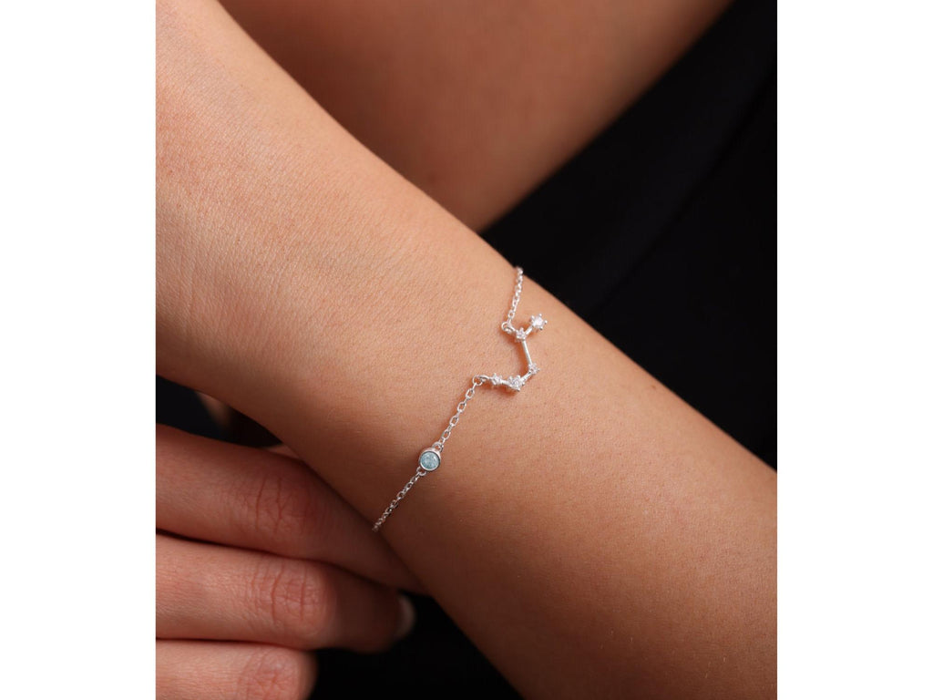 Personalized Sterling Silver Zodiac Bracelet with Birthstone