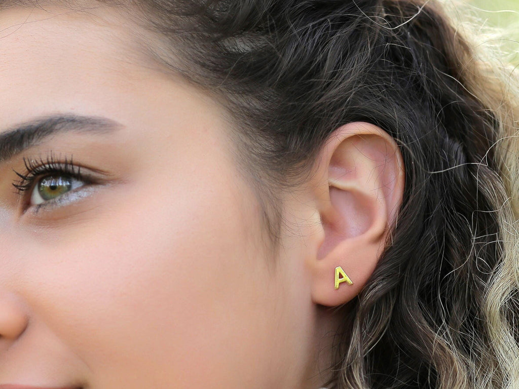 Sterling Silver Initial Stud Earrings