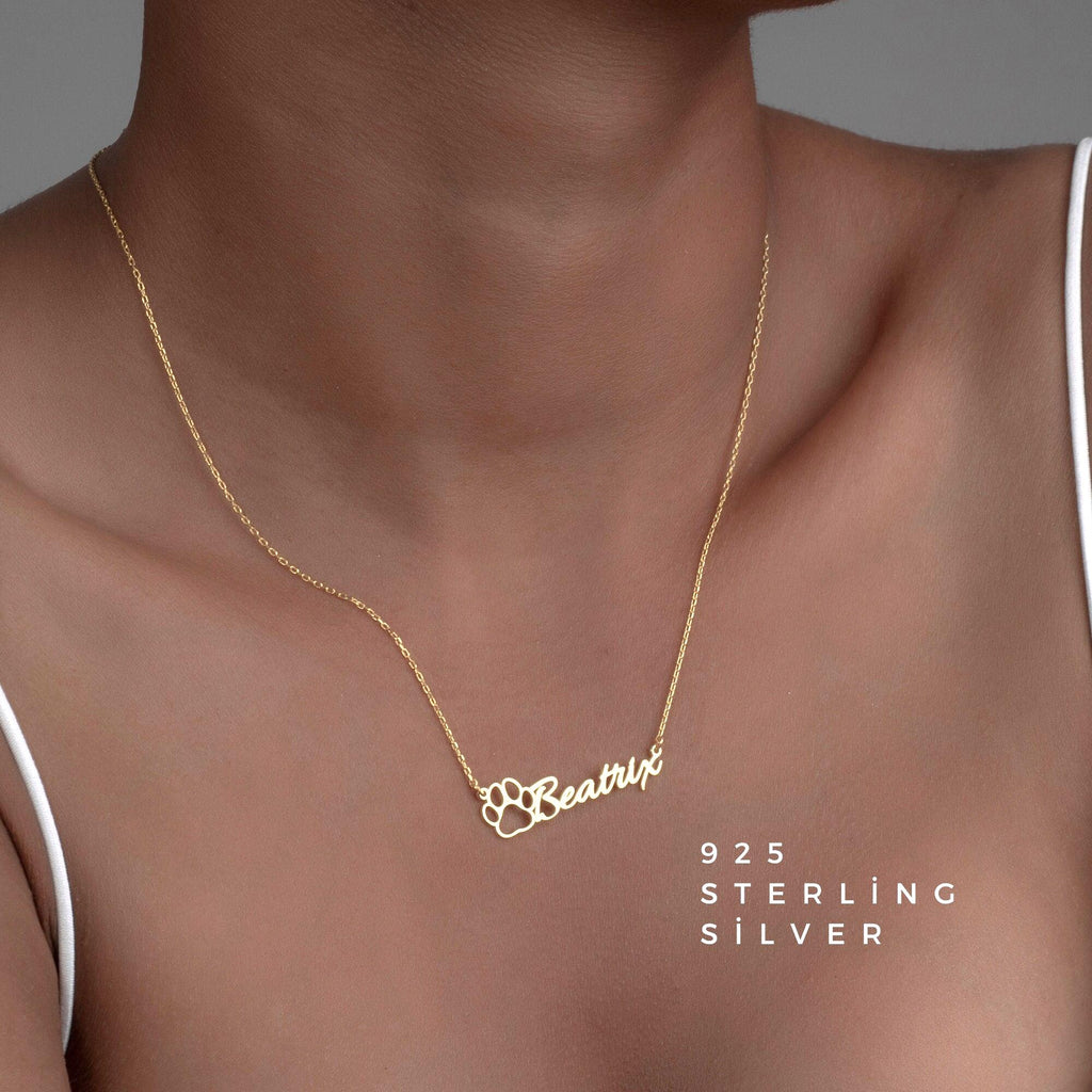 Sterling Silver Dog Paw Name Necklace