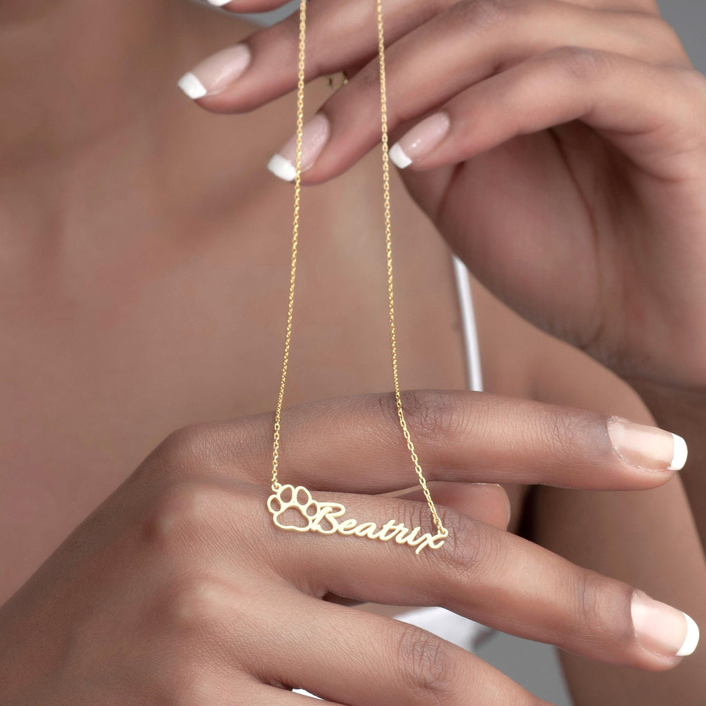 Sterling Silver Dog Paw Name Necklace