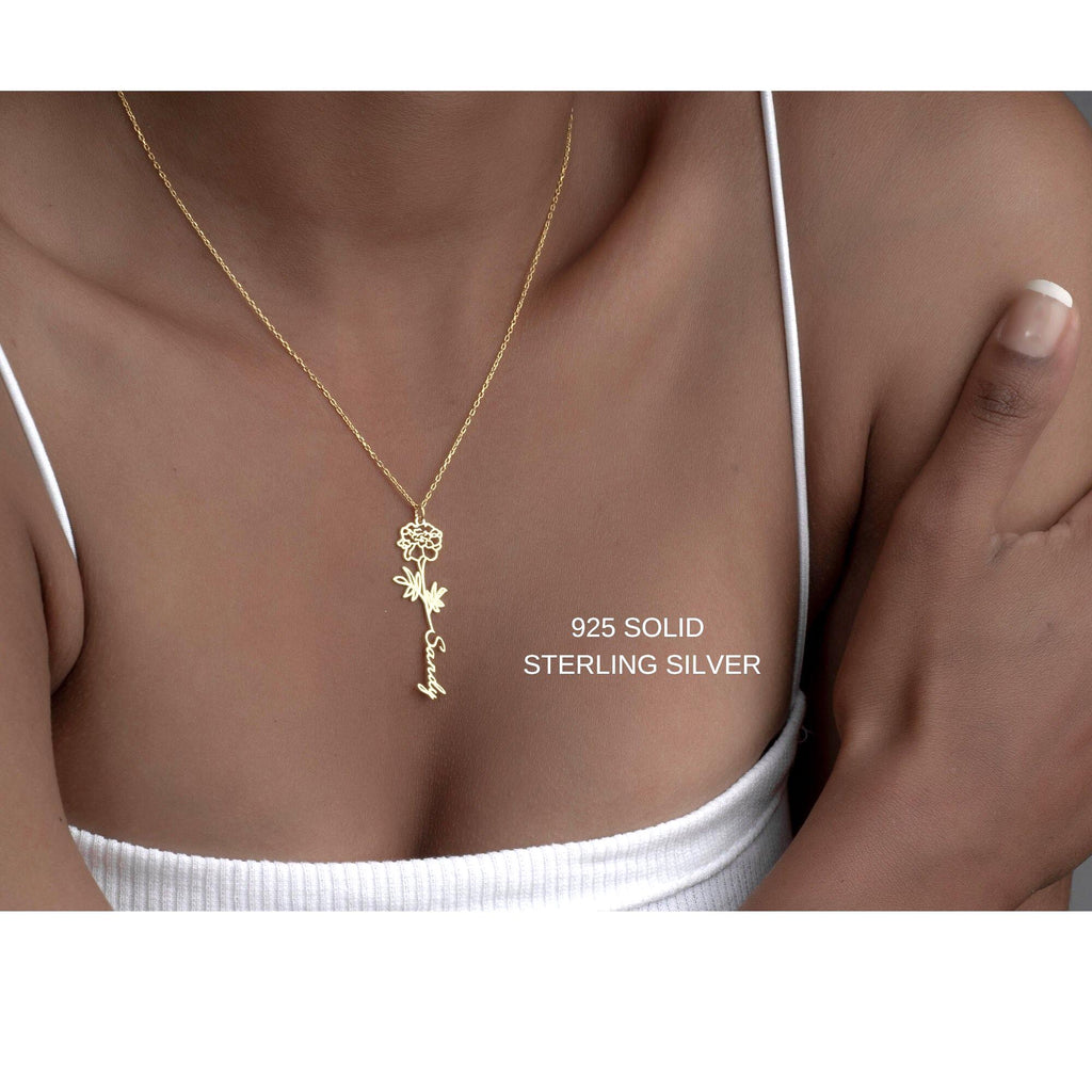 Personalized Birth Flower Name Necklace