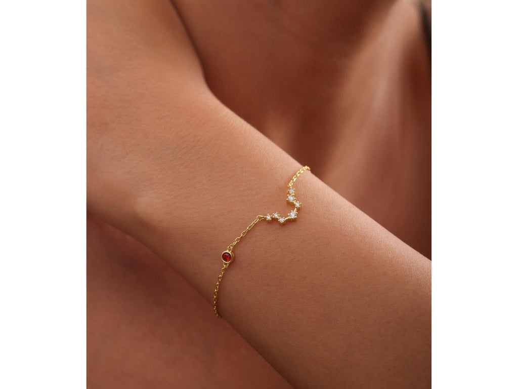 Personalized Sterling Silver Zodiac Bracelet with Birthstone