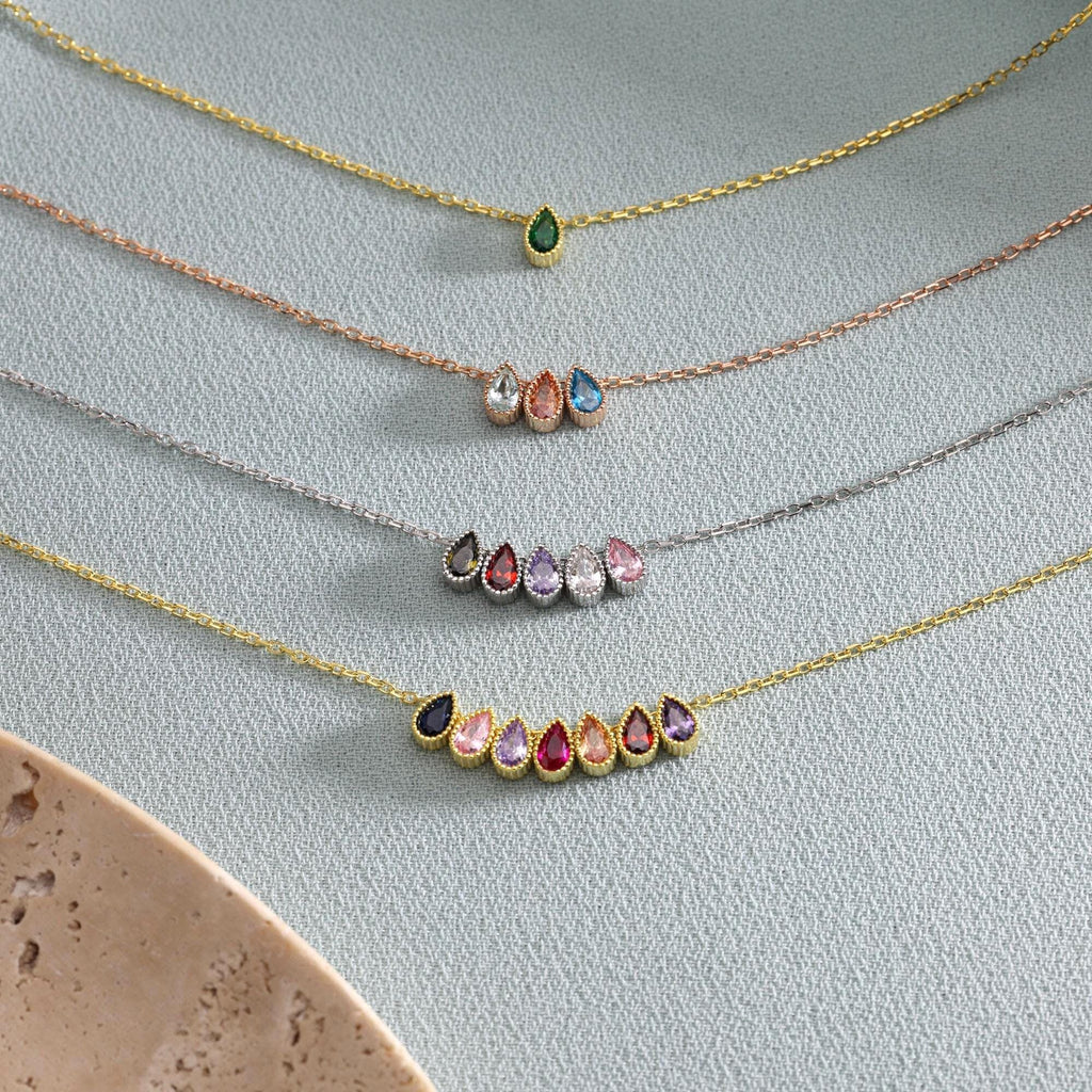 Personalized Sterling Silver Family Birthstone Necklace • Mom/Grandma Gift