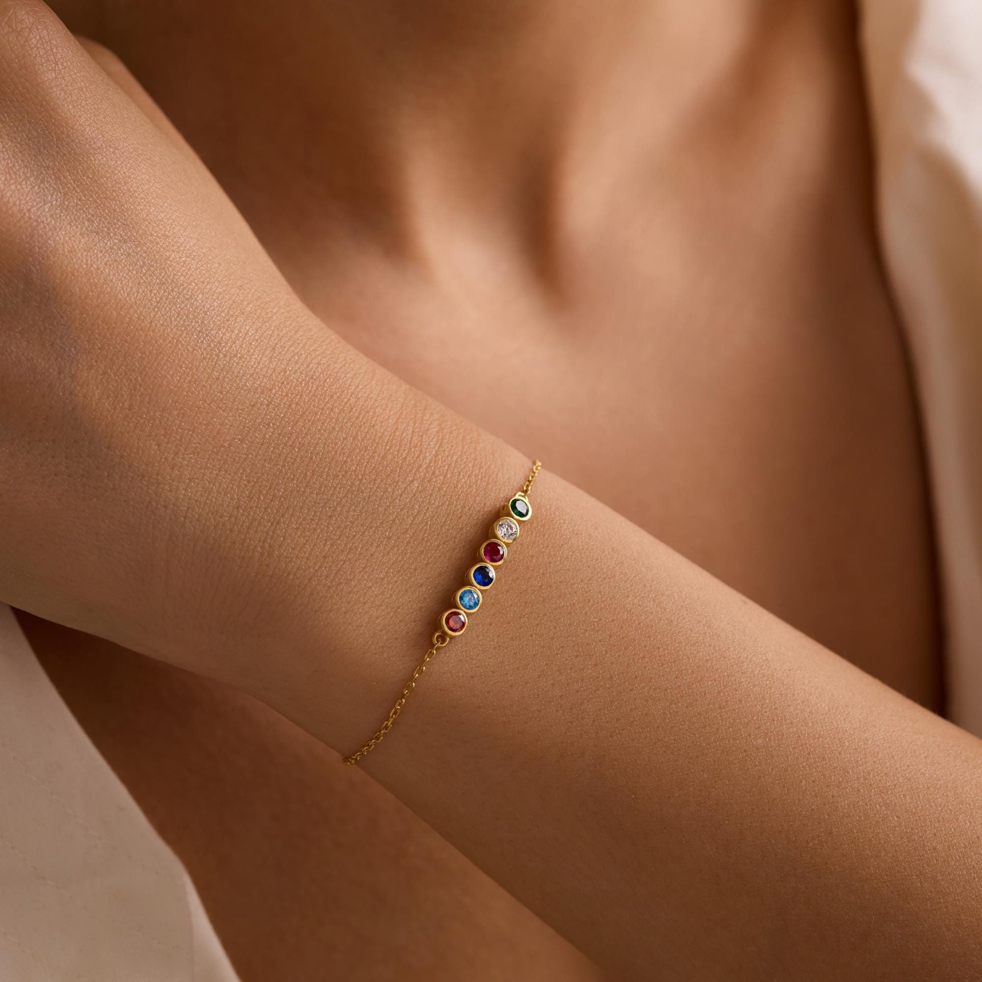 Personalized Sterling Silver Birthstone Bracelet