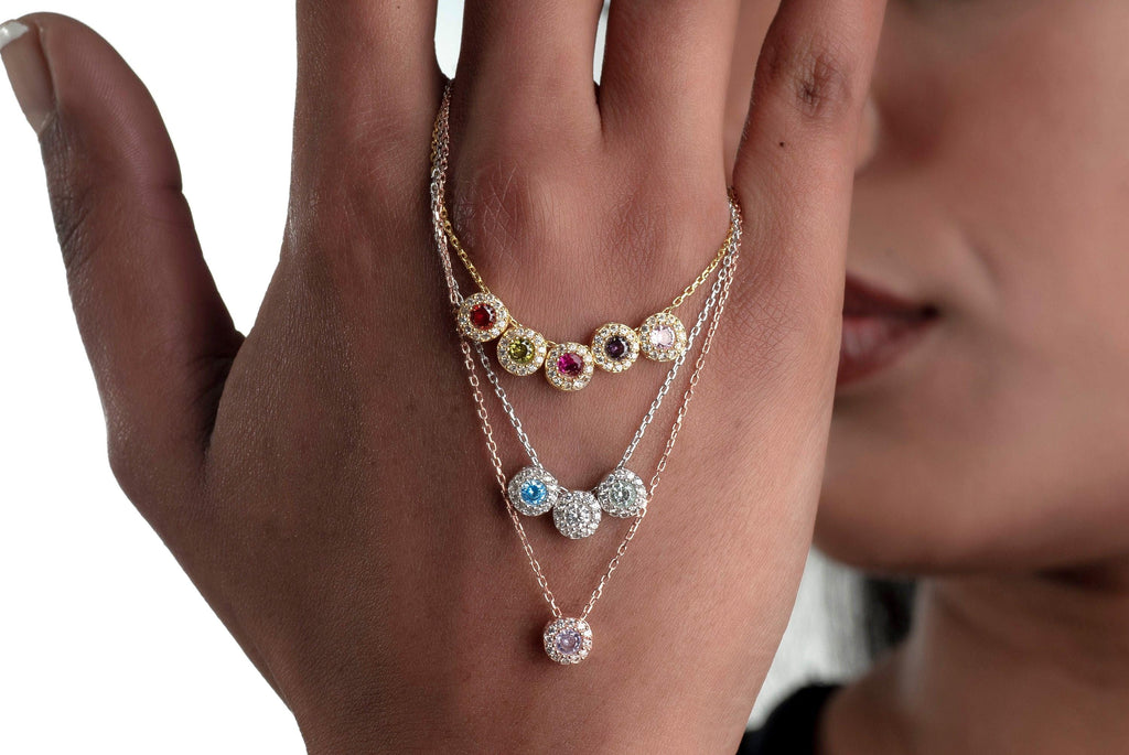 Personalized Family Birthstone Necklace • Sterling Silver