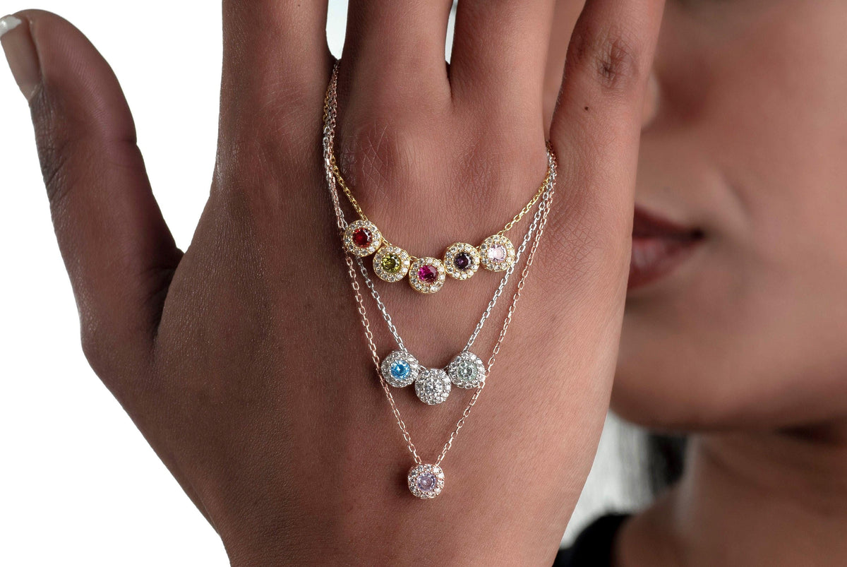 Personalized Family Birthstone Necklace • Sterling Silver