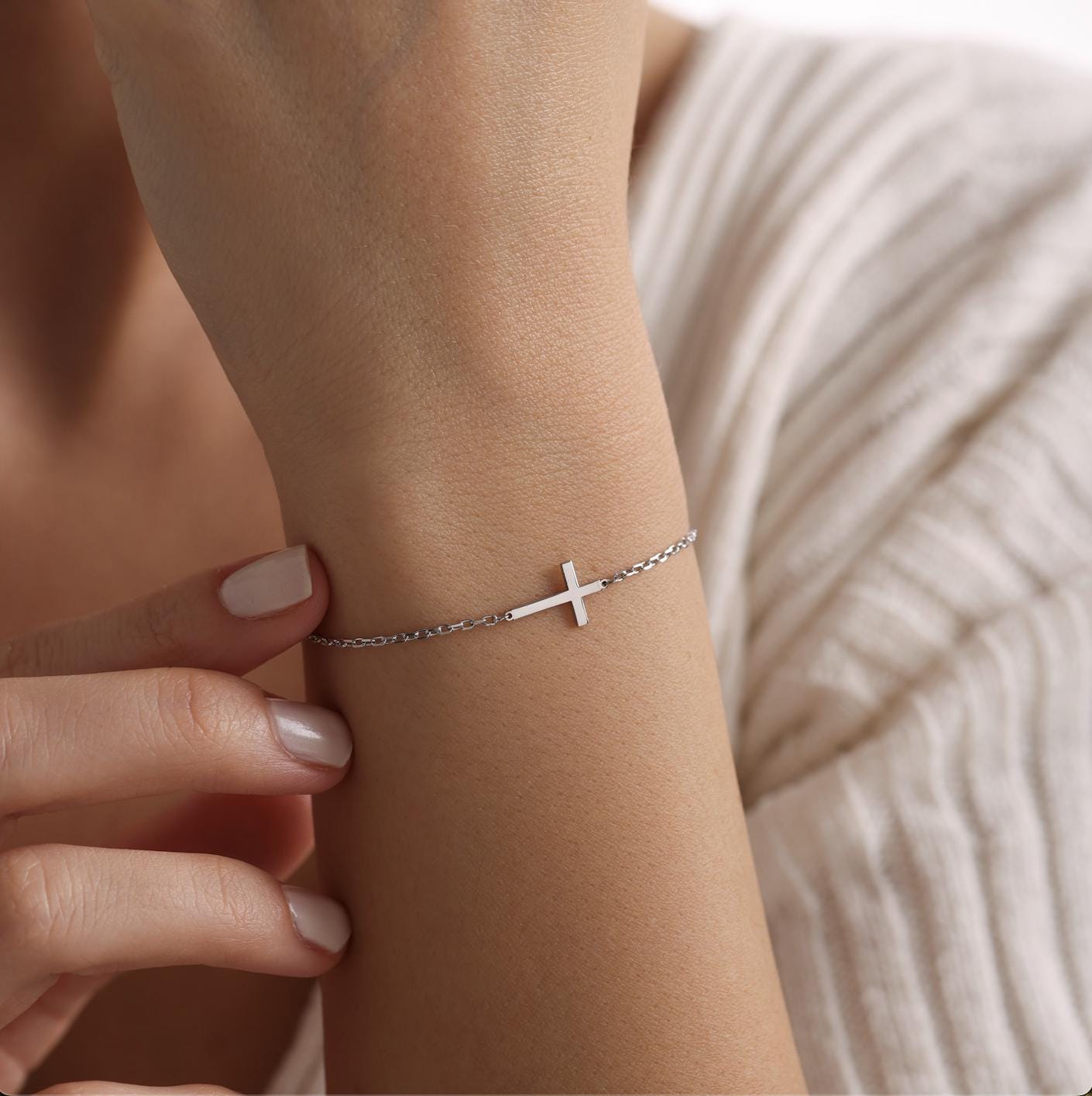 Dainty Sterling Silver Cross Bracelet