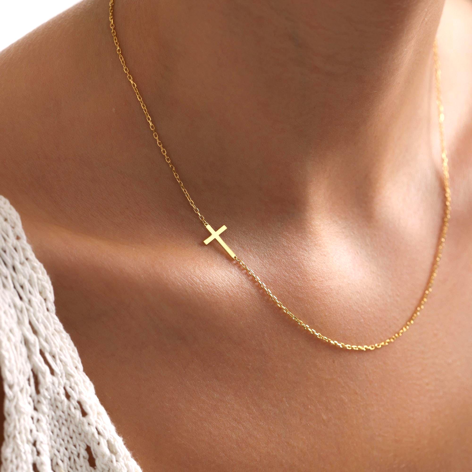 Gold Sideways Cross Necklace