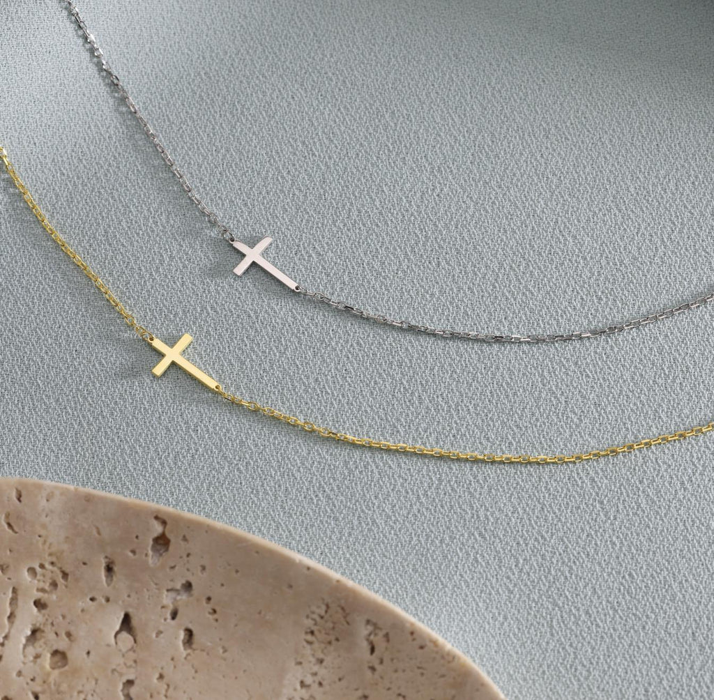 Dainty Sideways Cross Necklace