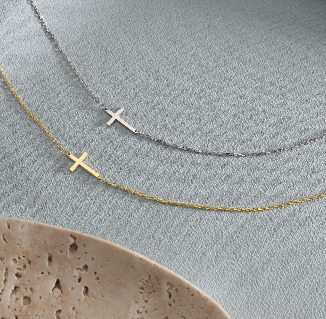 Dainty Sideways Cross Necklace