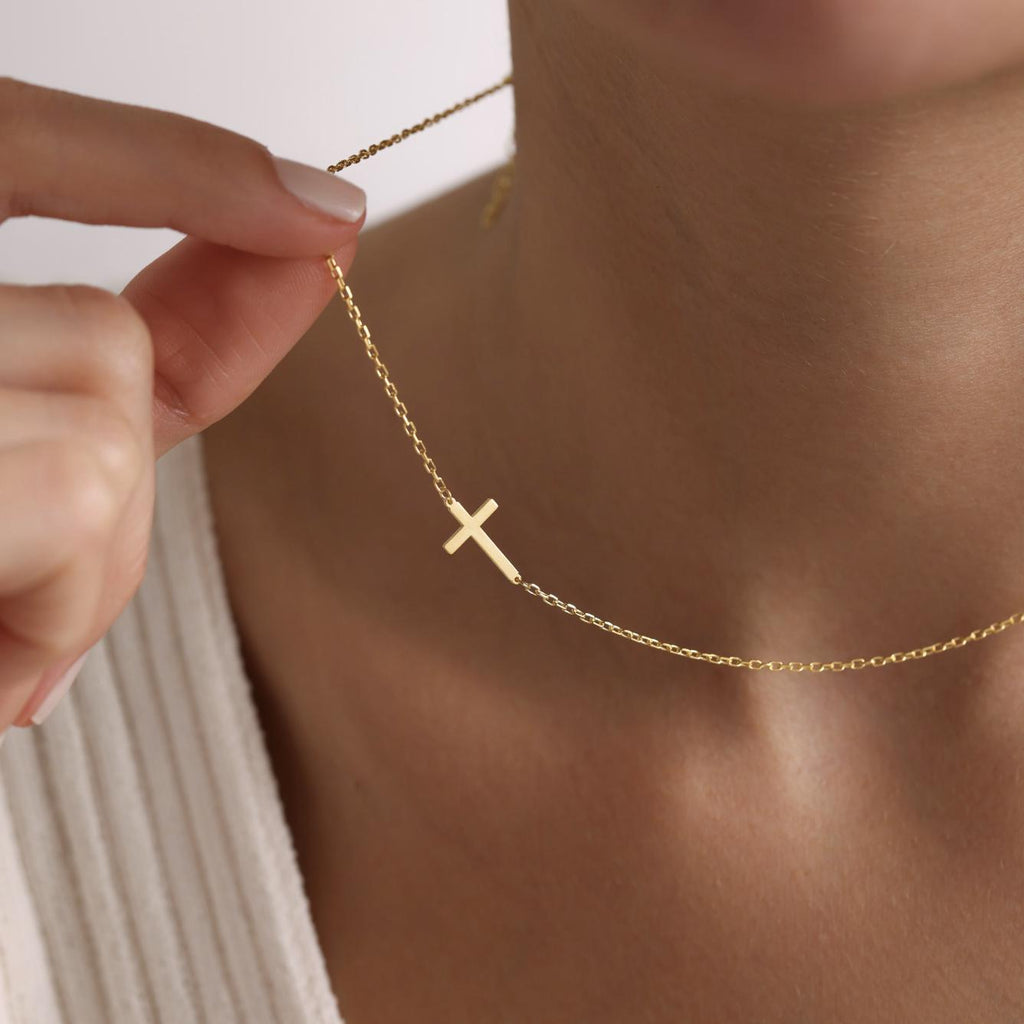 Dainty Sideways Cross Necklace