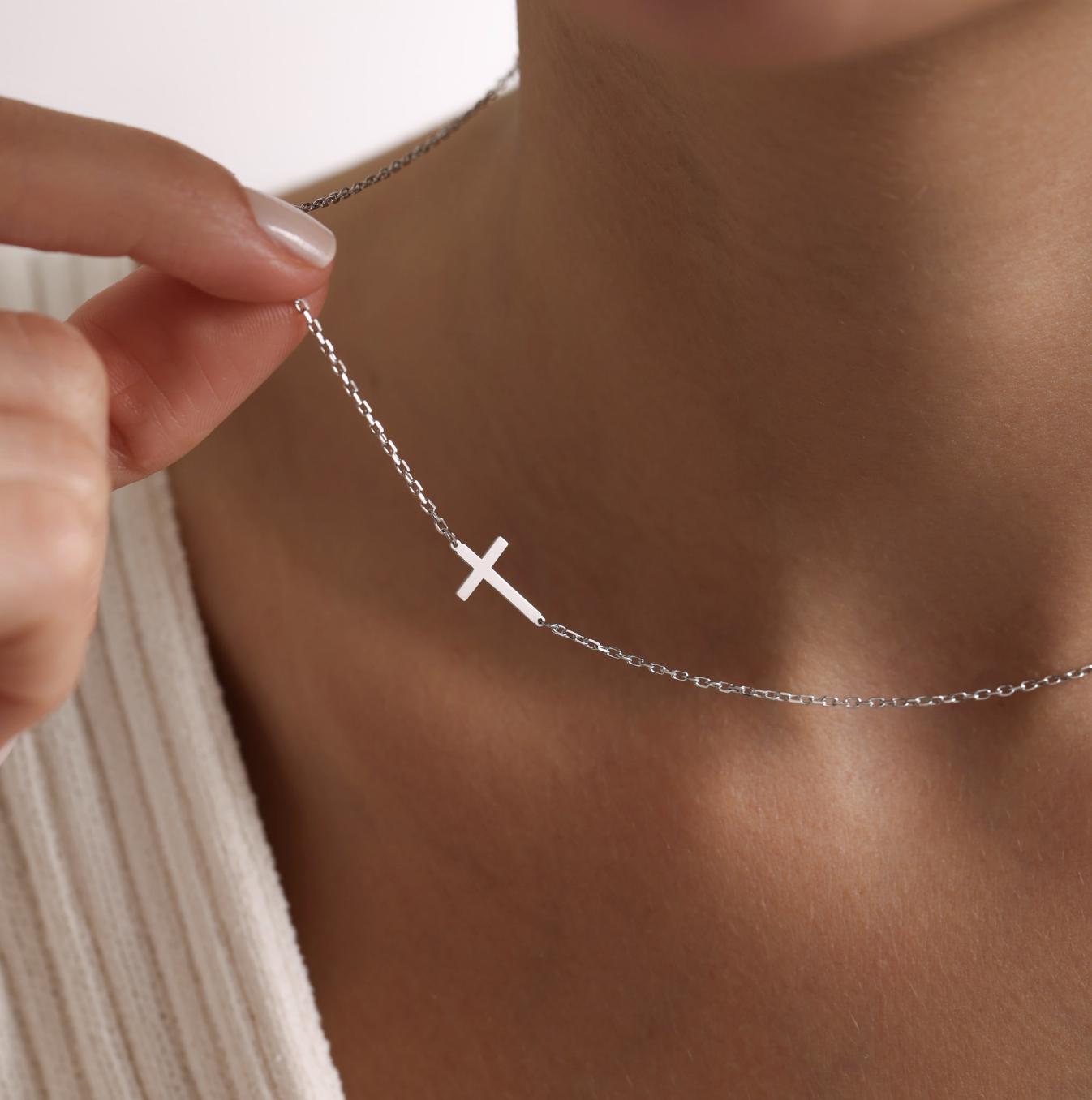 Dainty Sideways Cross Necklace