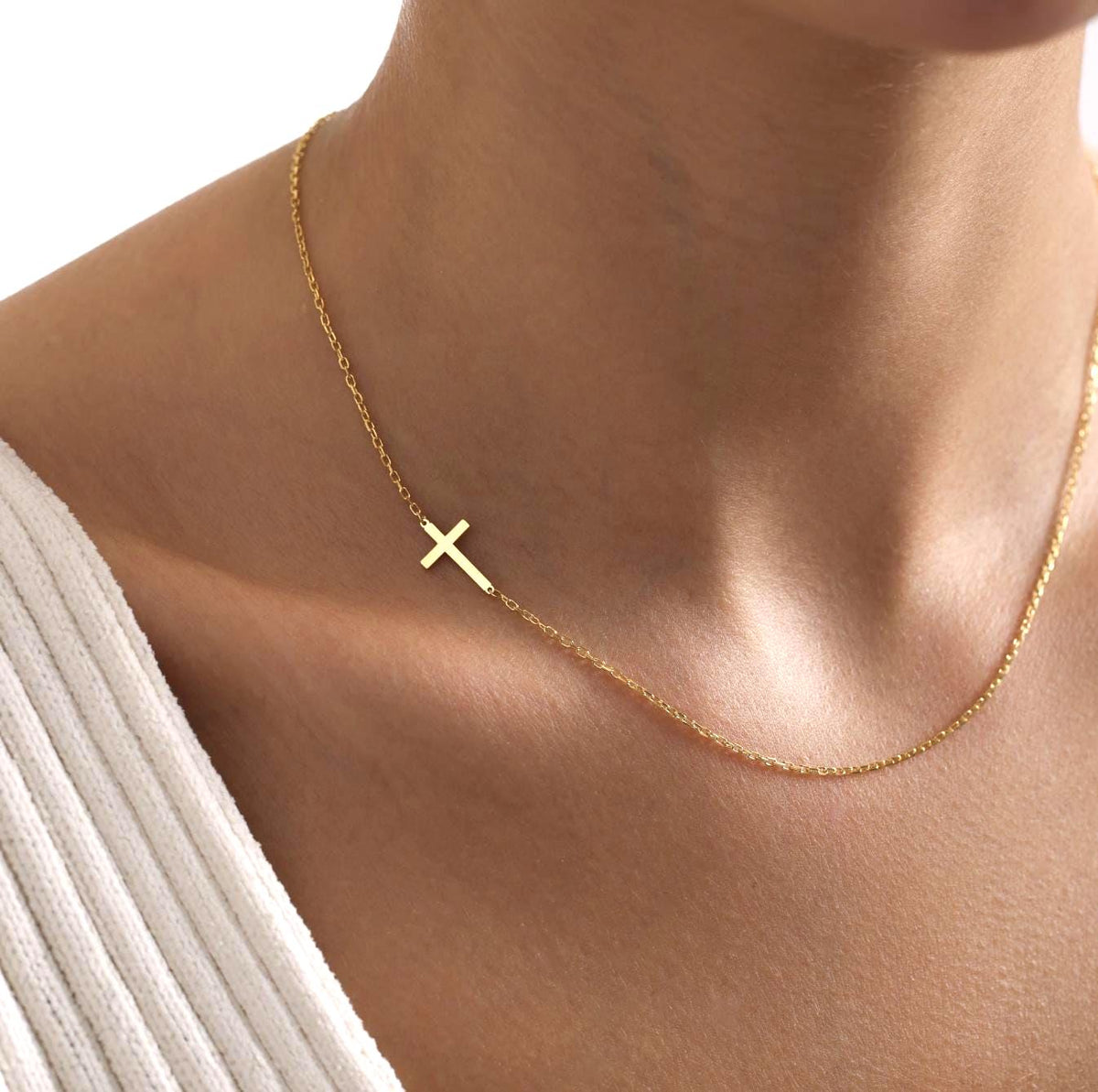 Dainty Sideways Cross Necklace