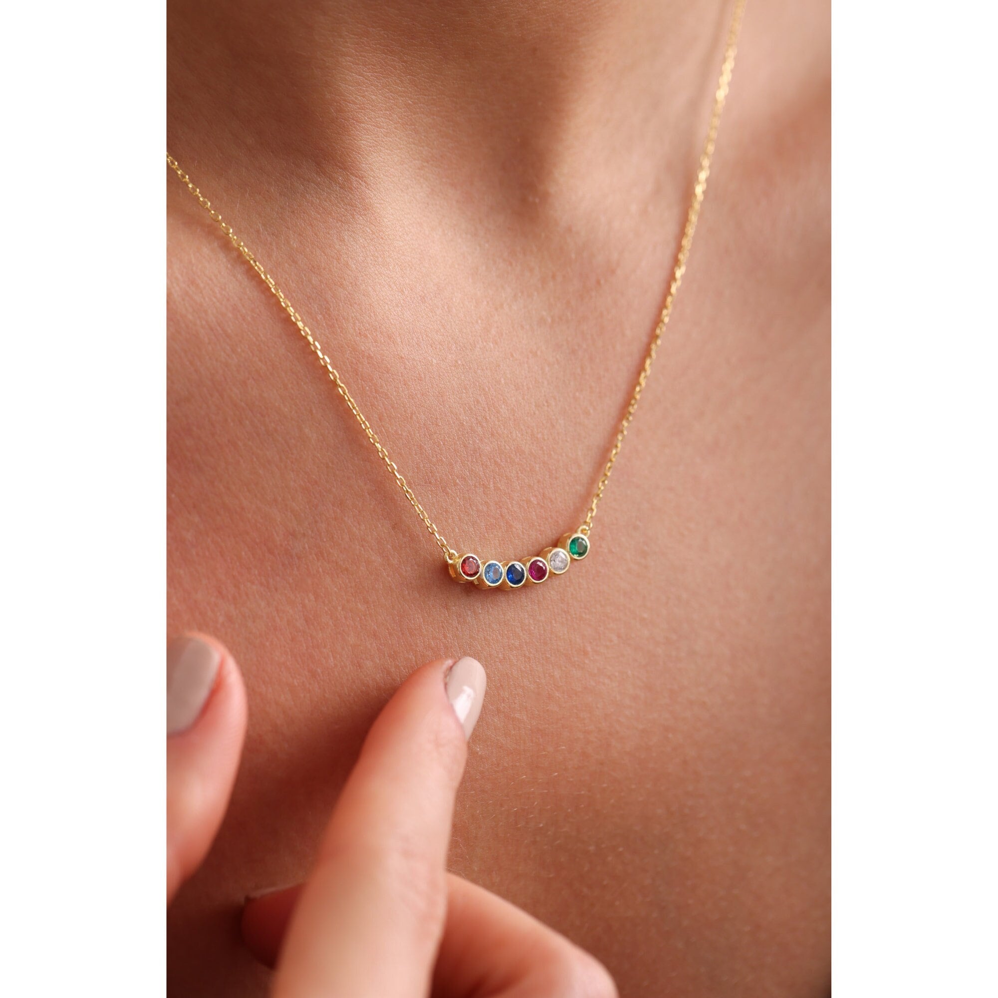 Sterling Silver Family Birthstone Necklace