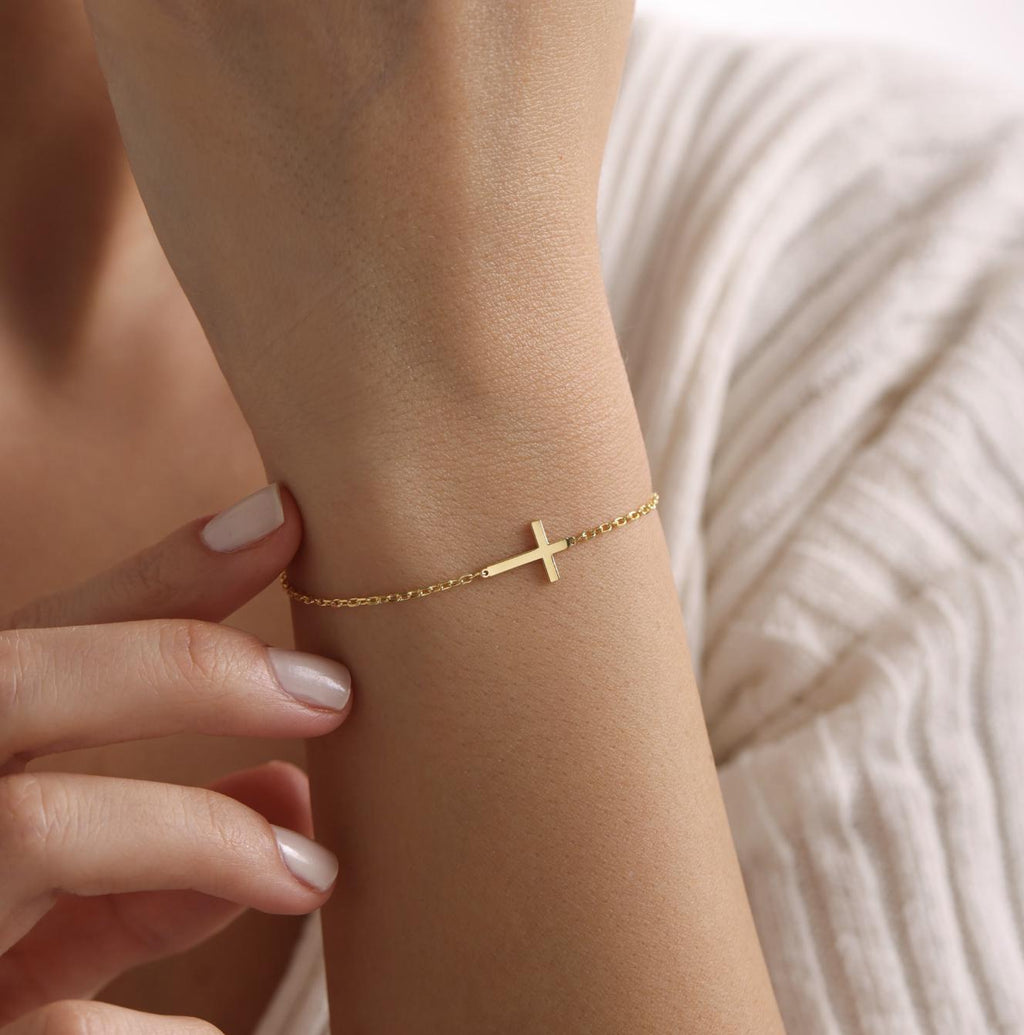Dainty Sterling Silver Cross Bracelet