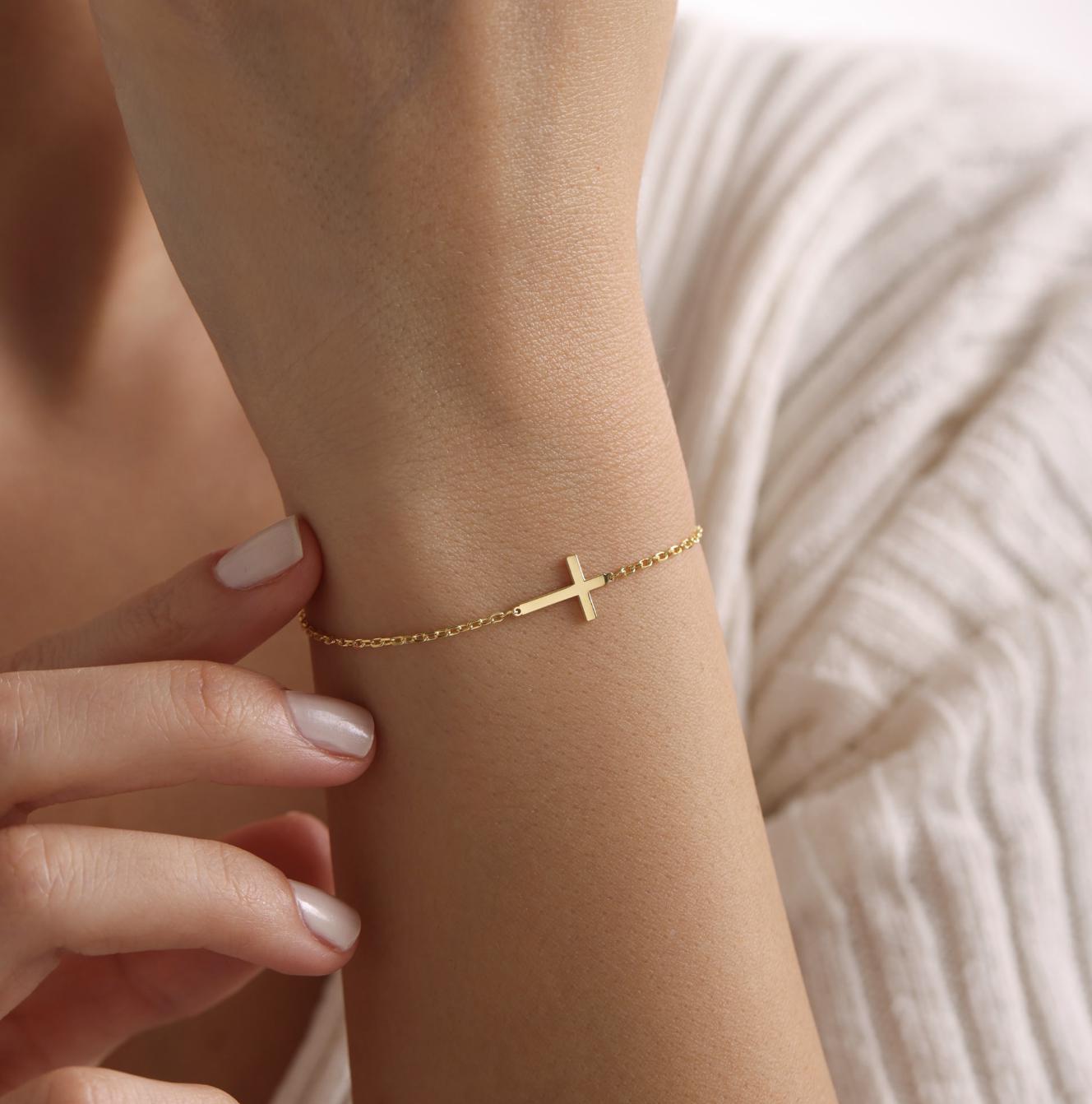 Dainty Sterling Silver Cross Bracelet