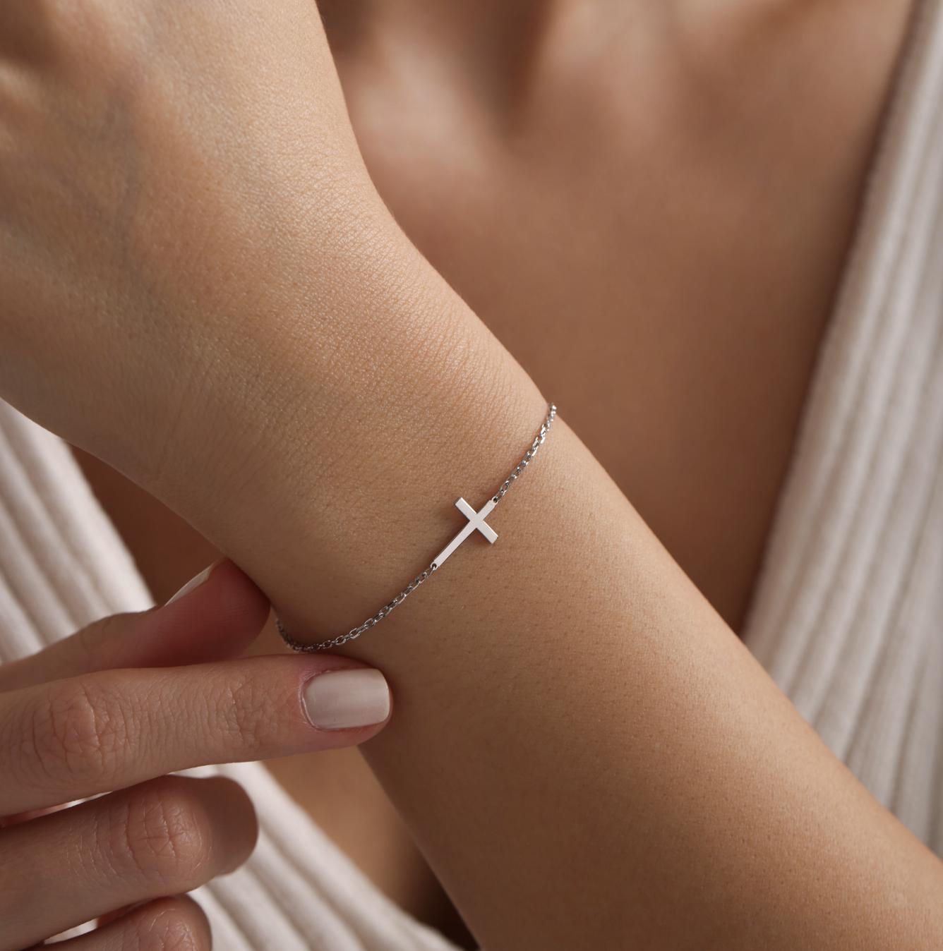 Dainty Sterling Silver Cross Bracelet