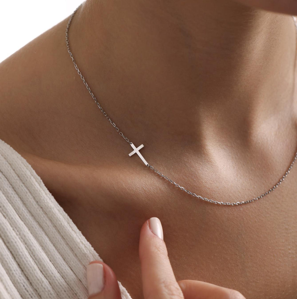 Dainty Sideways Cross Necklace